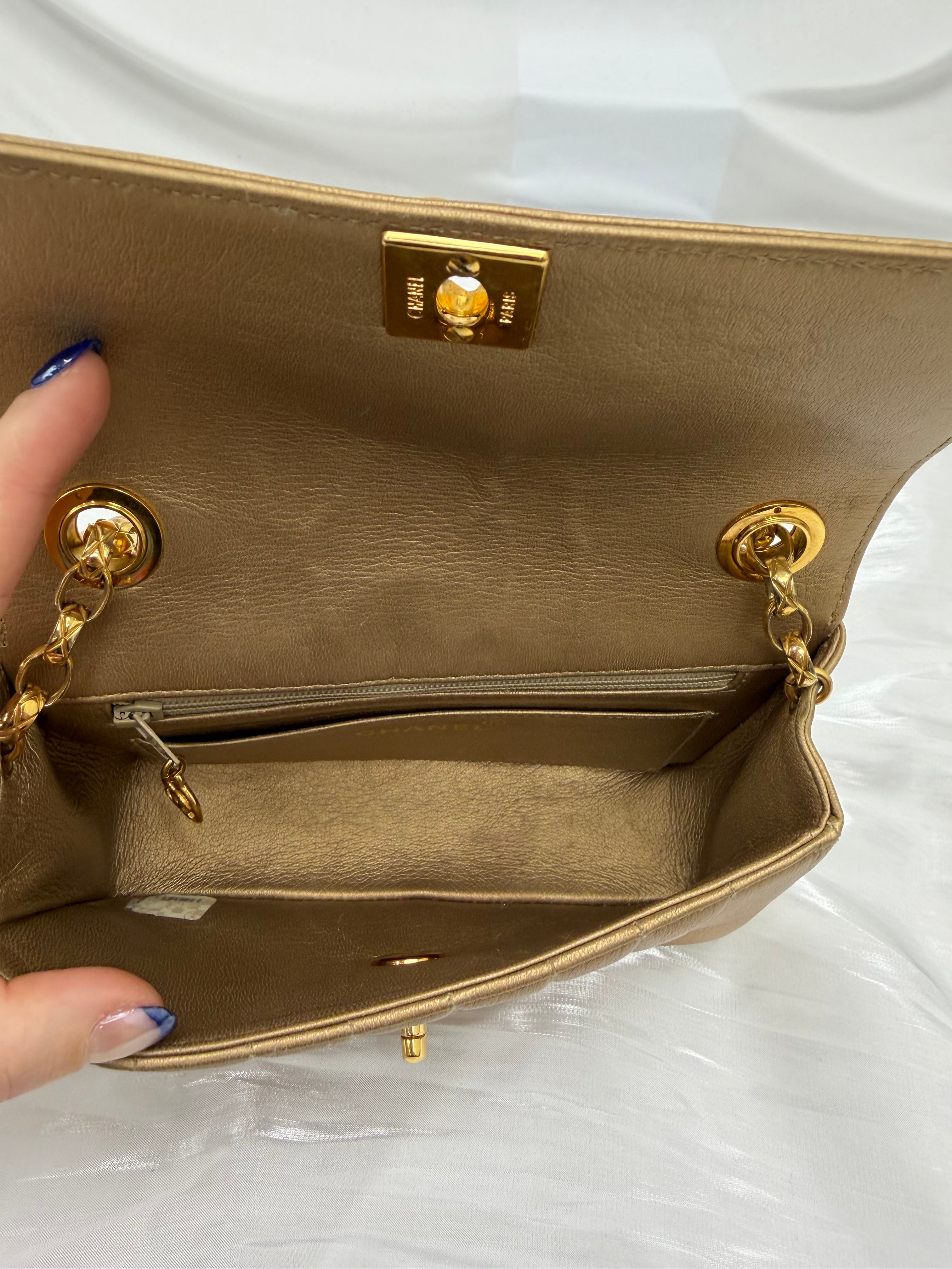 Chanel Metallic Gold Leather Mademoiselle Bijoux Chain Flap Bag