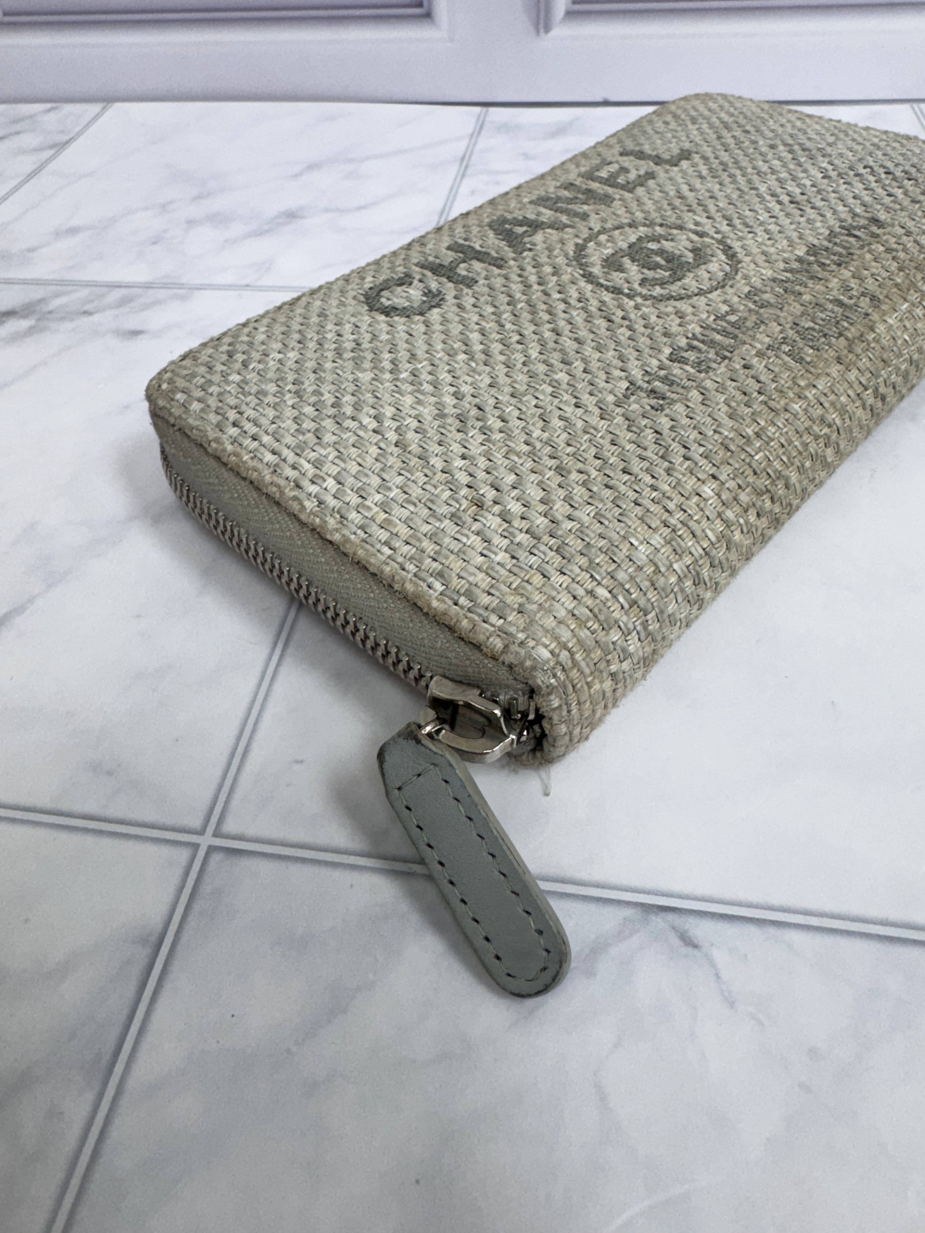 Chanel Grey Tweed Deauville Zippy Wallet