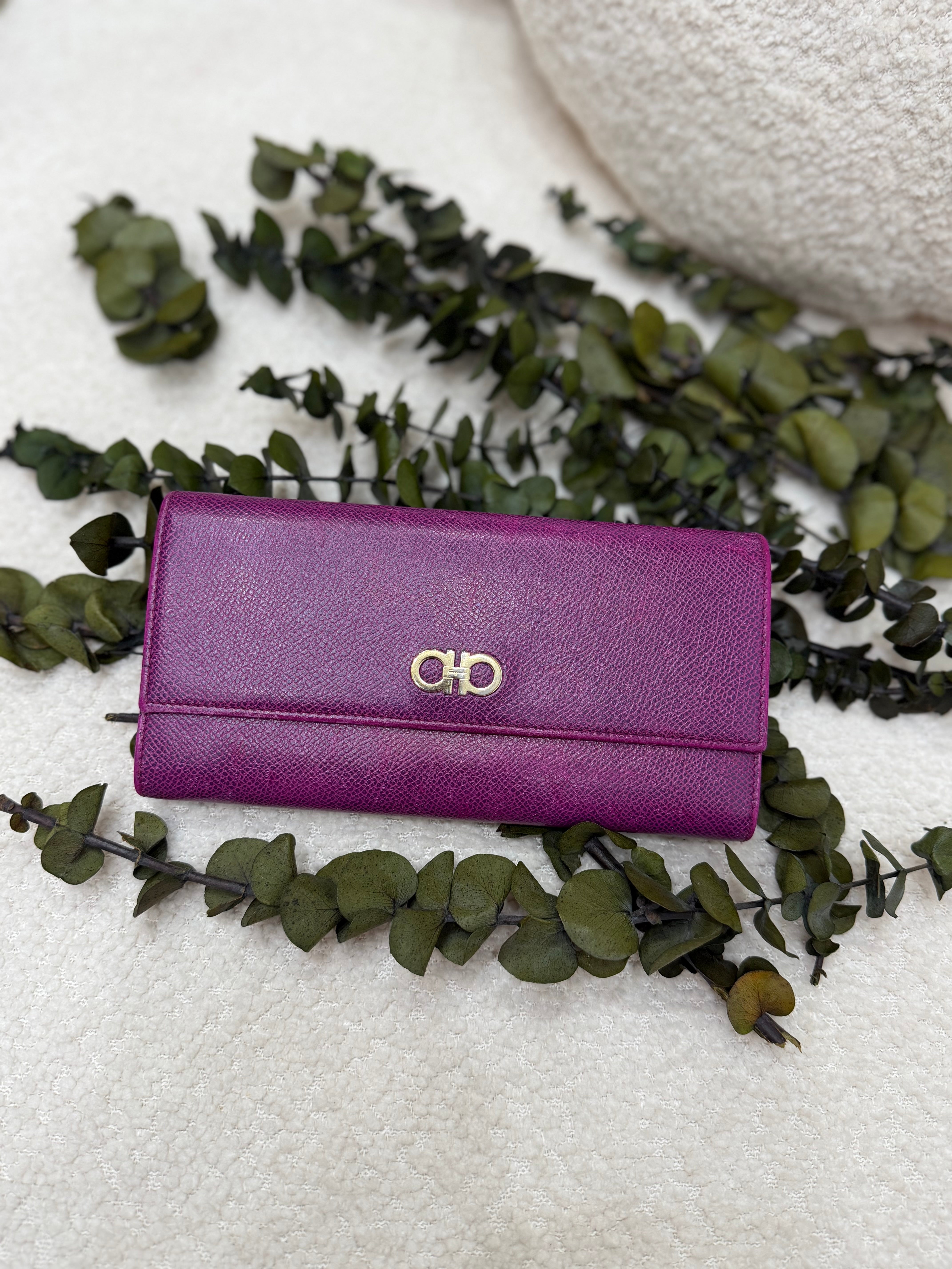 Salvatore Ferragamo Purple Leather Long Wallet
