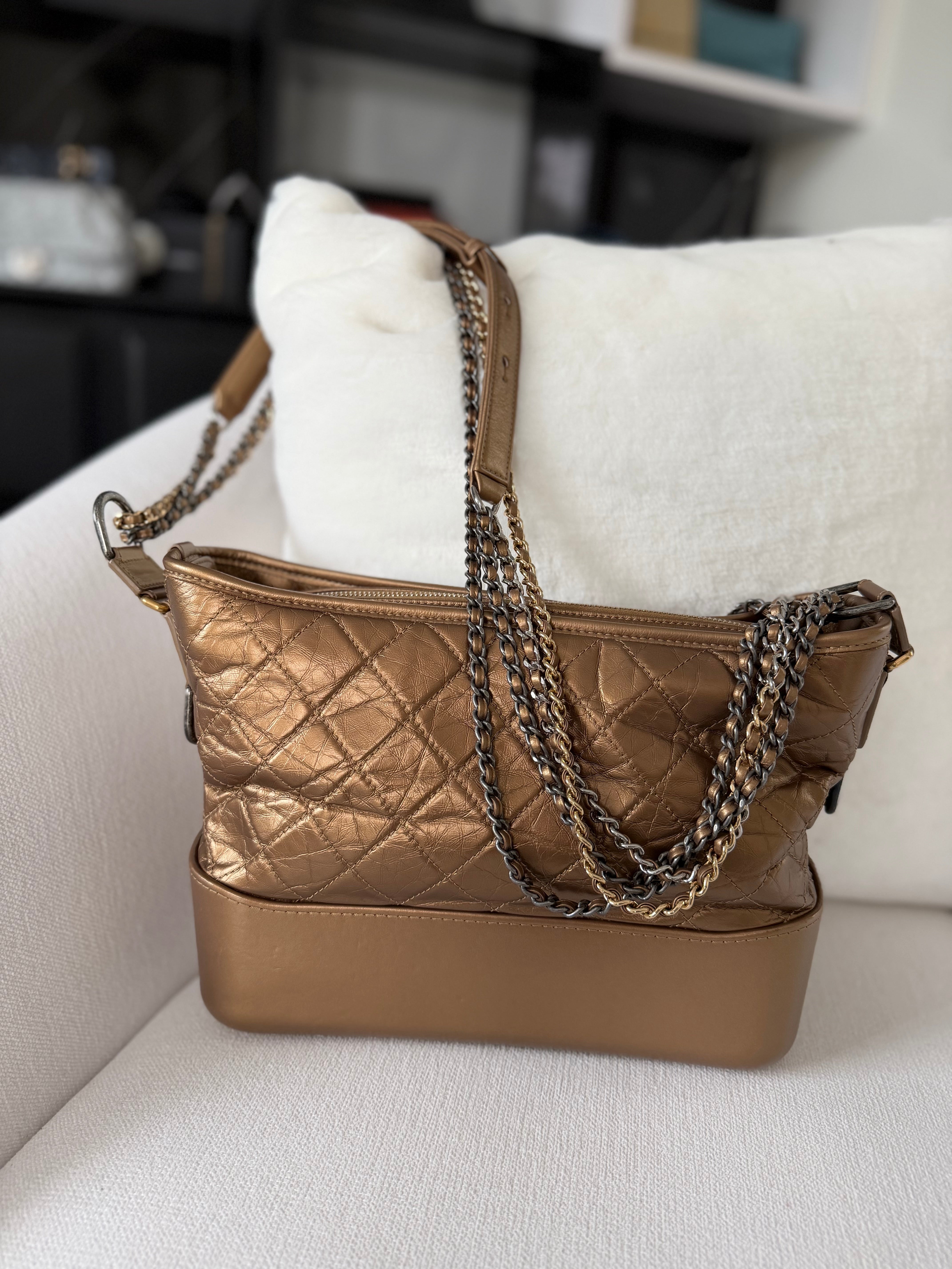 Chanel Metallic Bronze Aged Quilted Calfskin Medium Gabrielle Hobo Bag