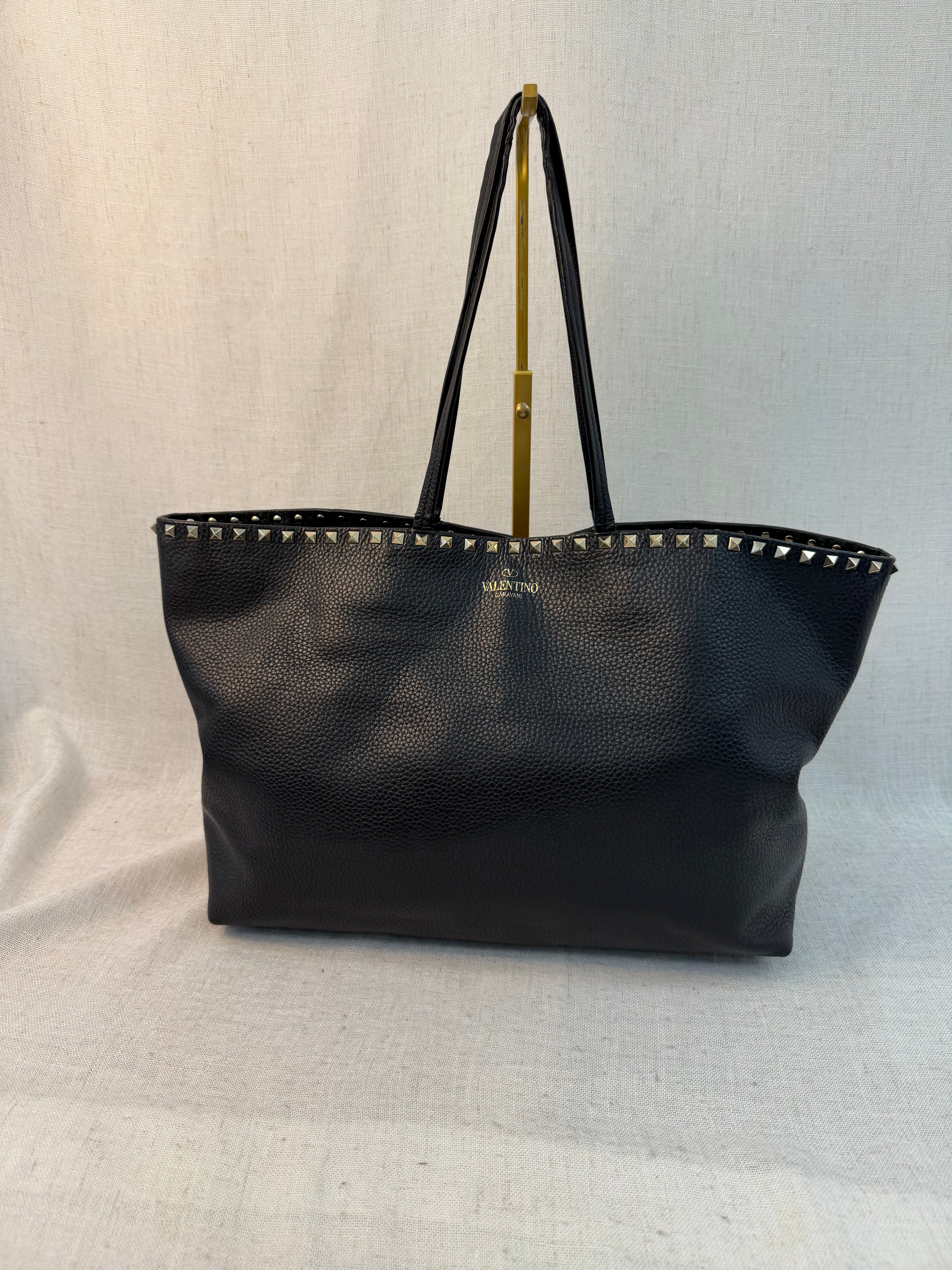 Valentino Black Leather Rockstud Tote Bag