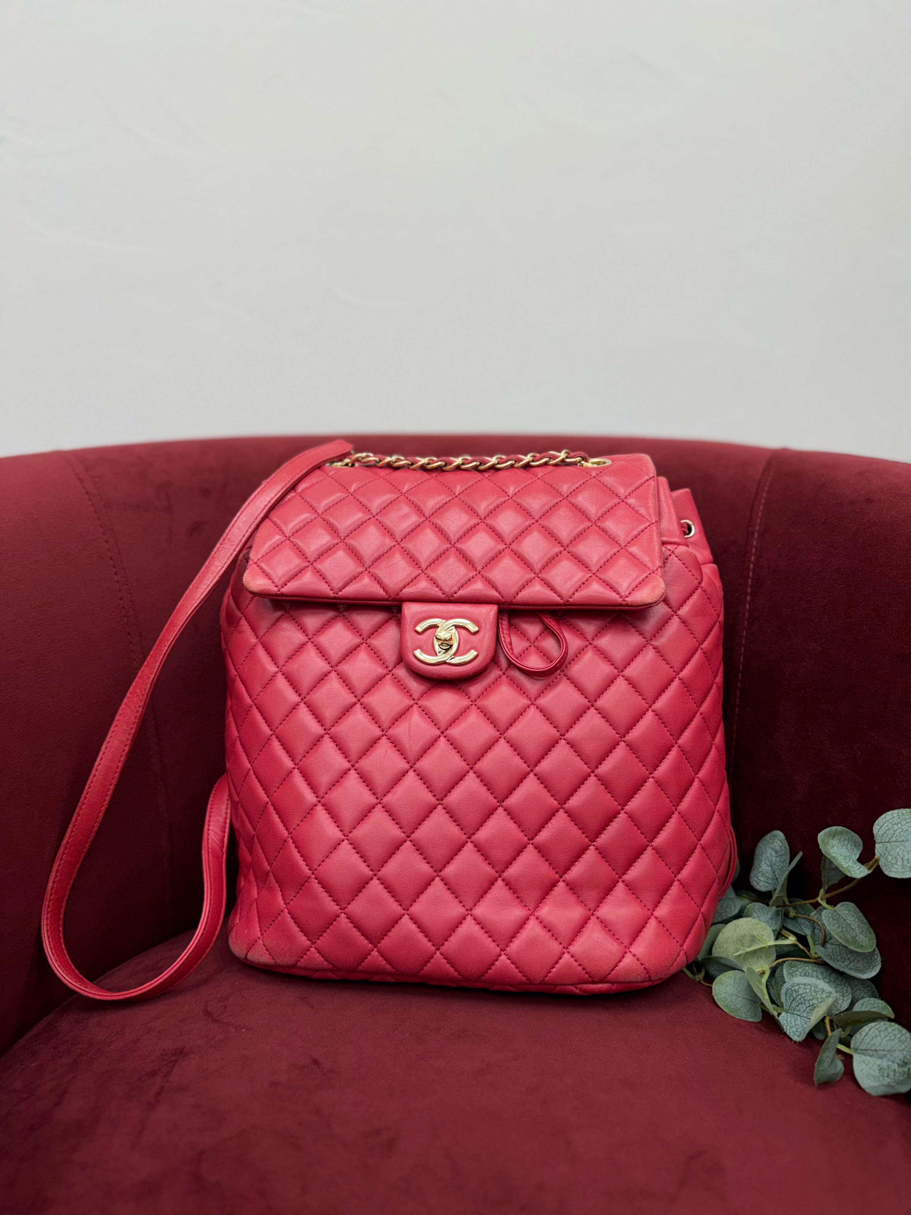 Chanel Vintage Red Quilted Lambskin Large Urban Spirit Backpack