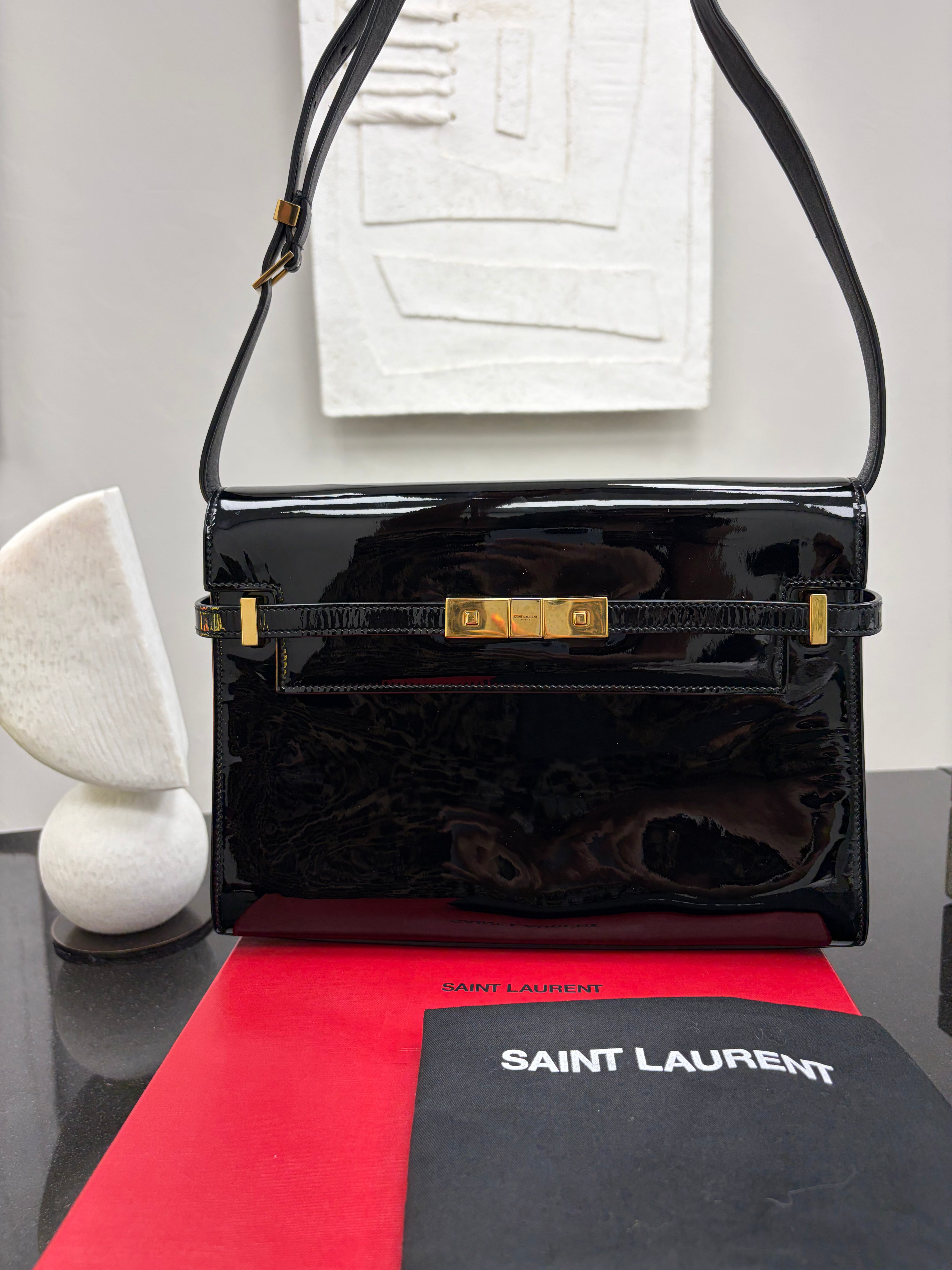 *DONS DROP* Saint Laurent YSL Black Patent Leather Manhattan Shoulder bag
