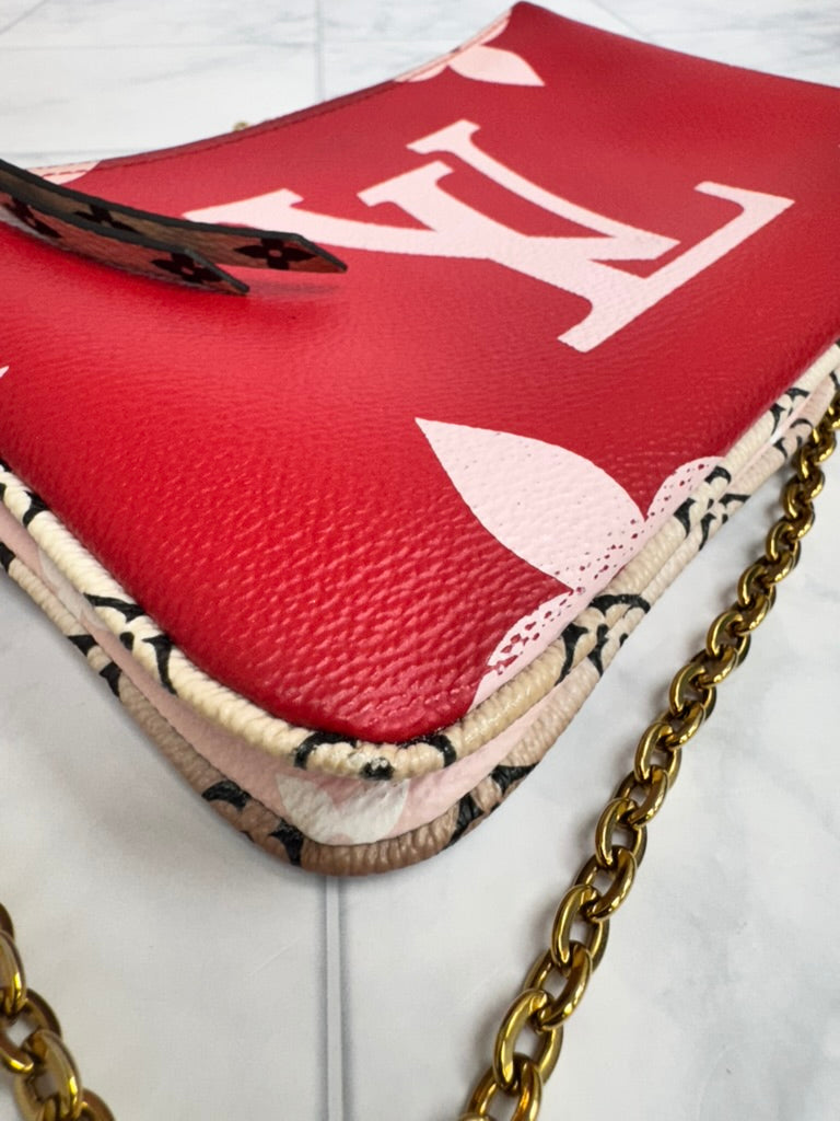 Louis Vuitton Red And Pink Monogram Giant Double Zip Pochette
