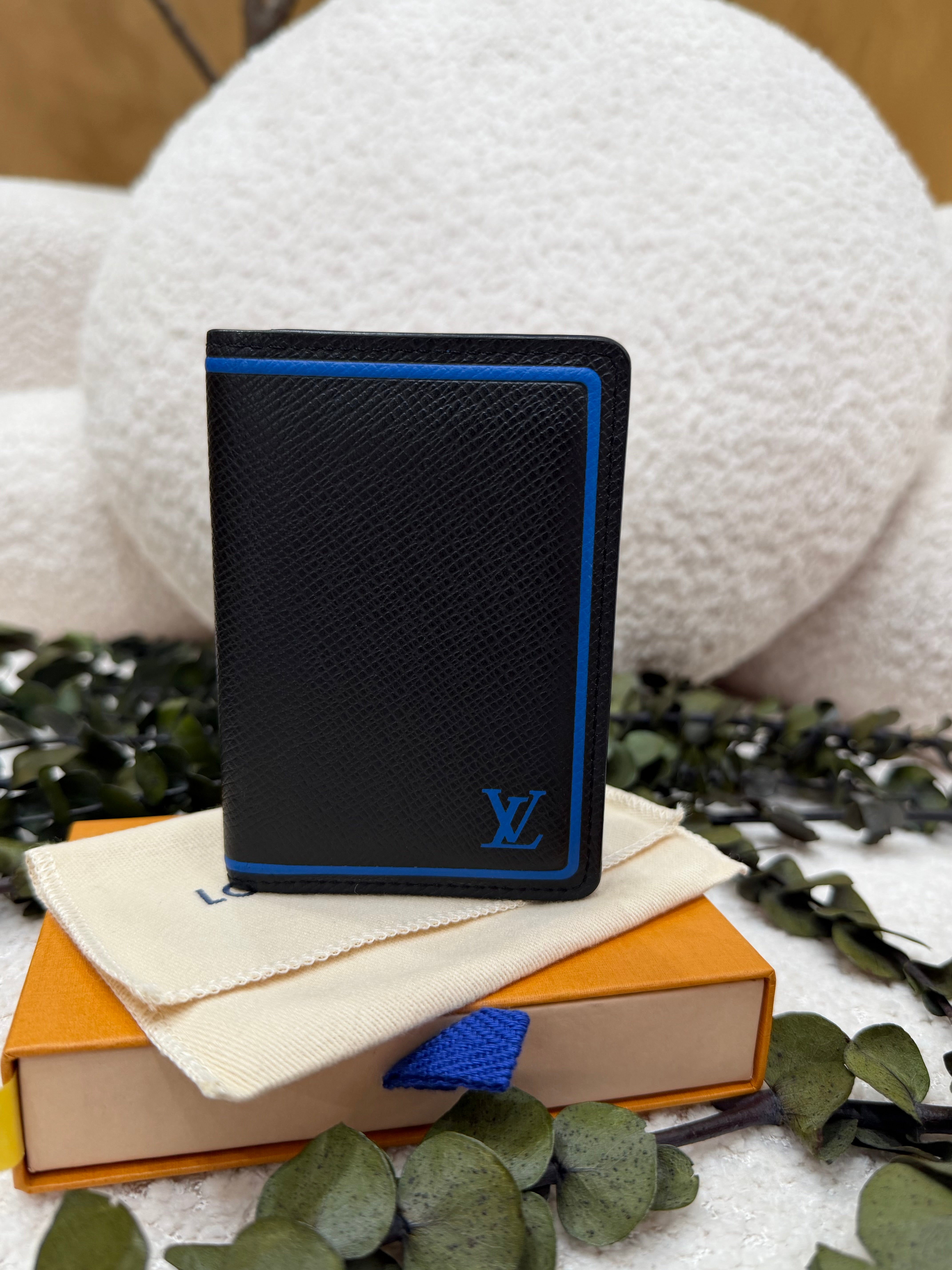 Louis Vuitton Black Taiga With Blue Trim Pocket Organizer