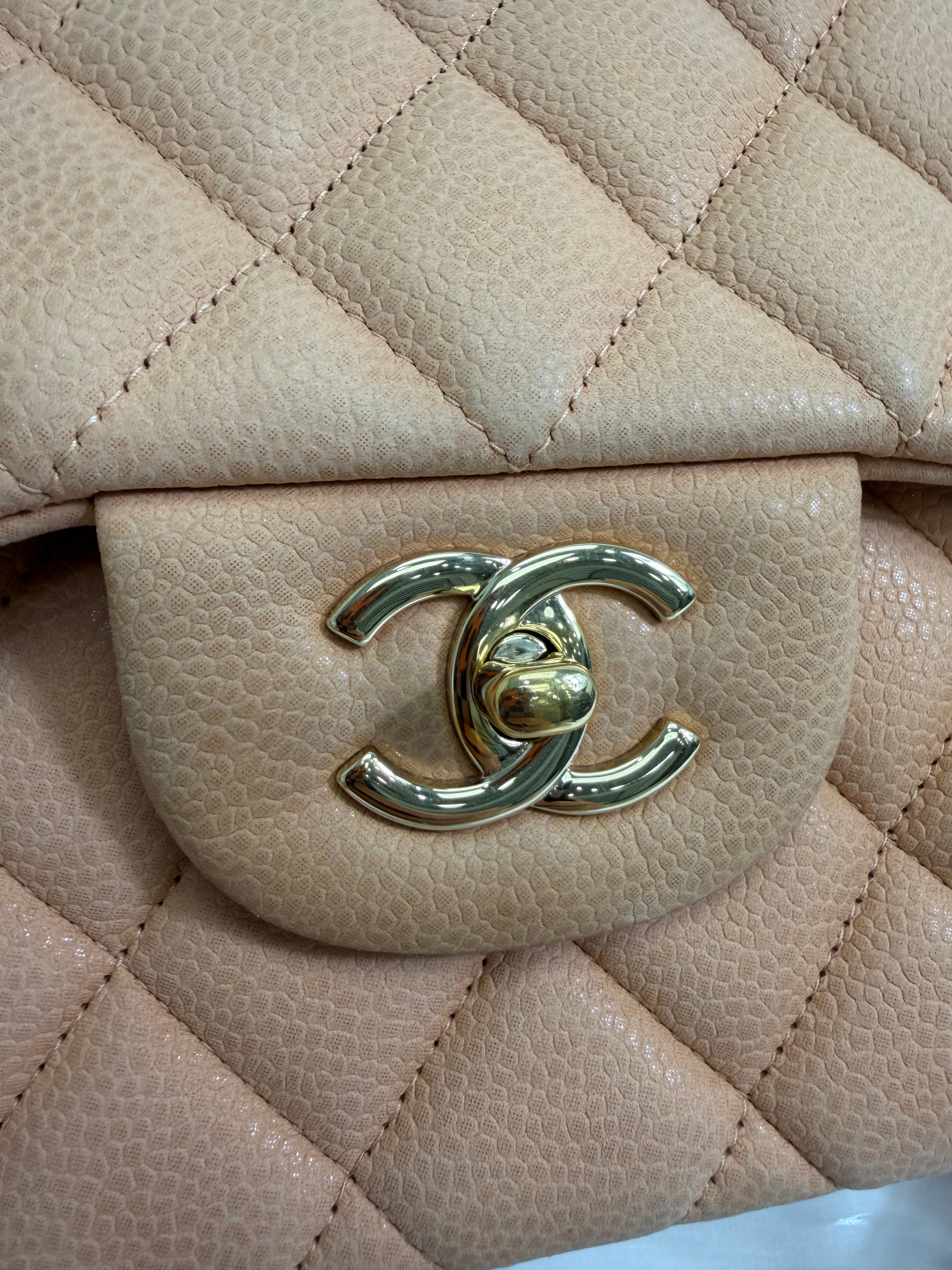 Chanel Peach Caviar Jumbo Double Flap Bag