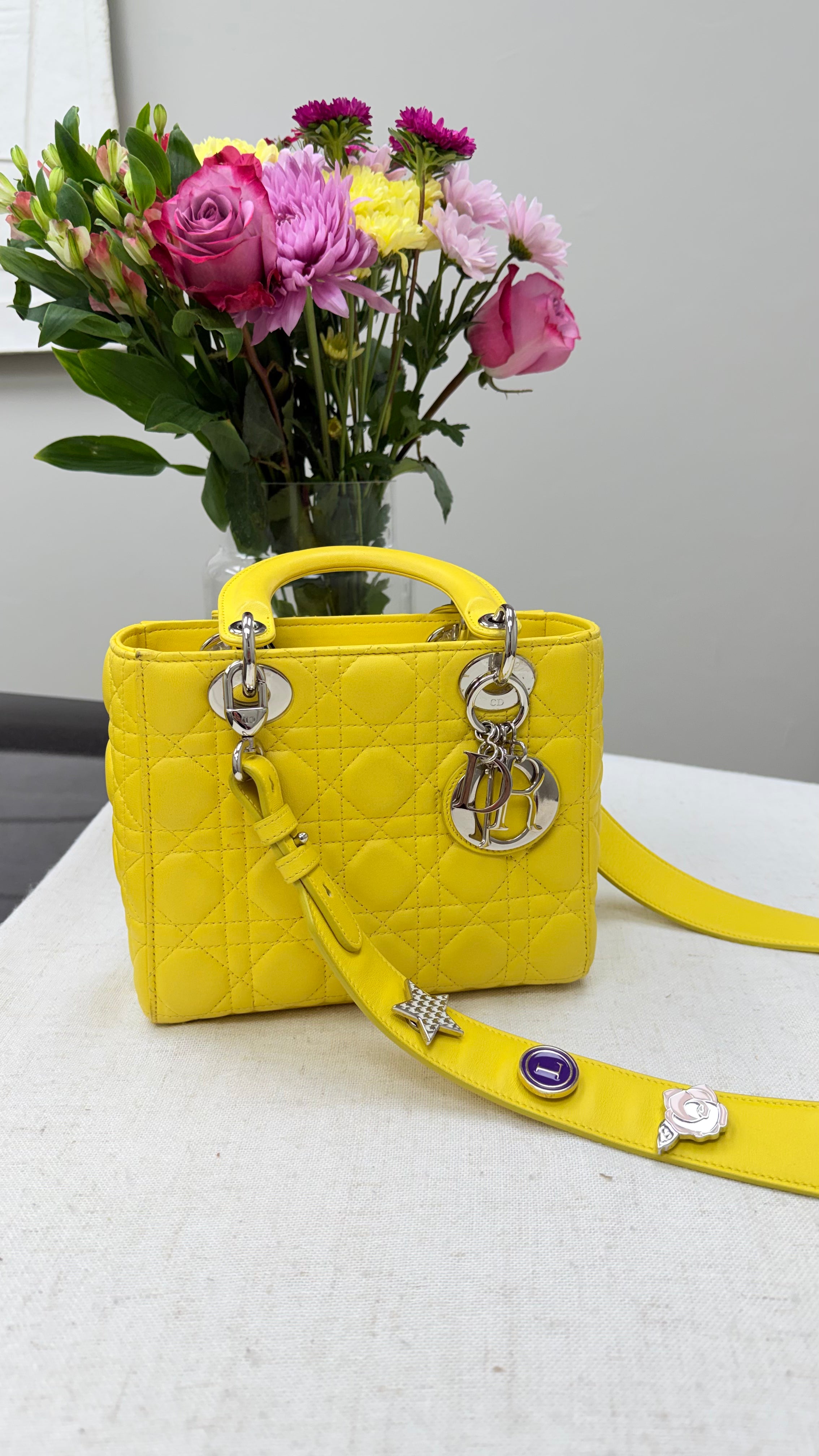 *DONS DROP* Christian Dior Yellow Quilted Cannage Small Lady Dior