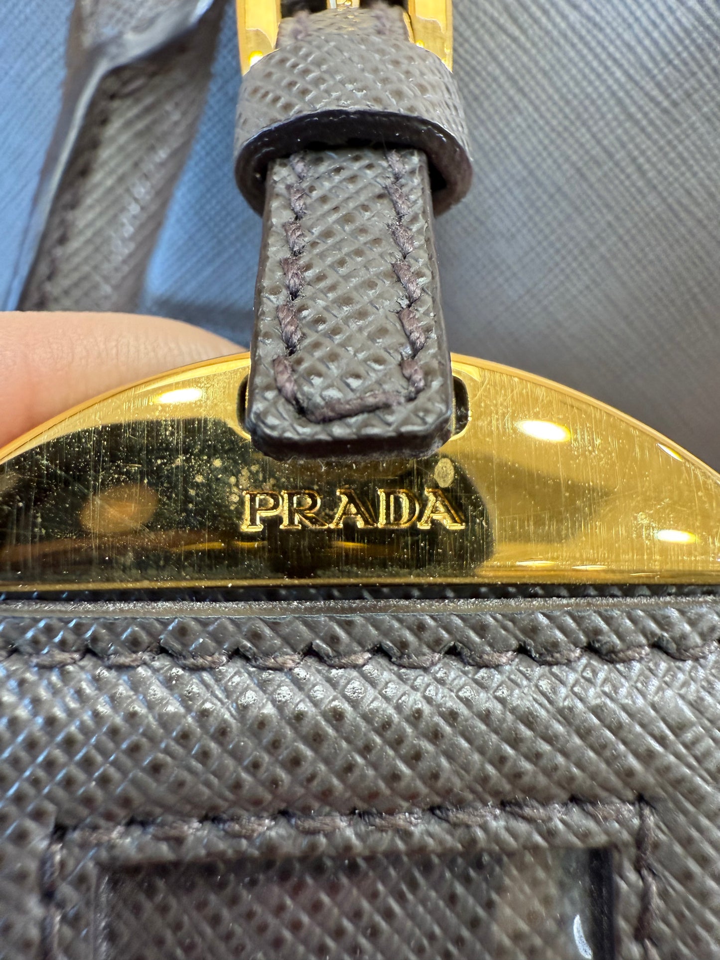 Prada Grey Saffiano Leather Top Handle Bag