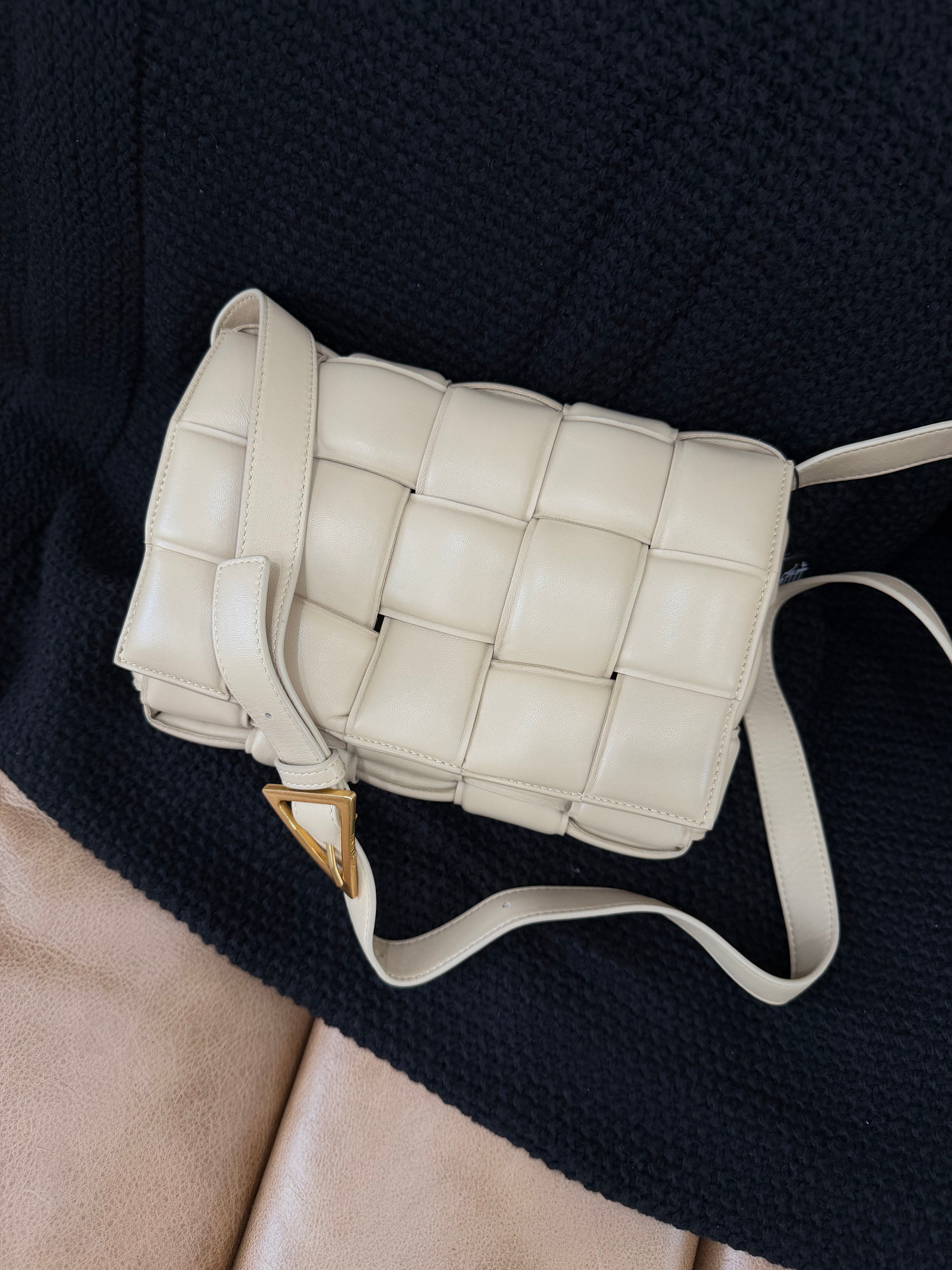 Bottega Veneta Beige Padded Intrecciato Leather Cassette Crossbody