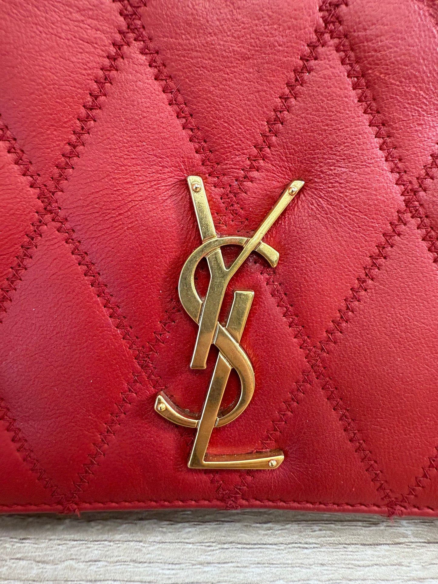 Saint Laurent YSL Red Quilted Leather Angie Chain Crossbody Bag