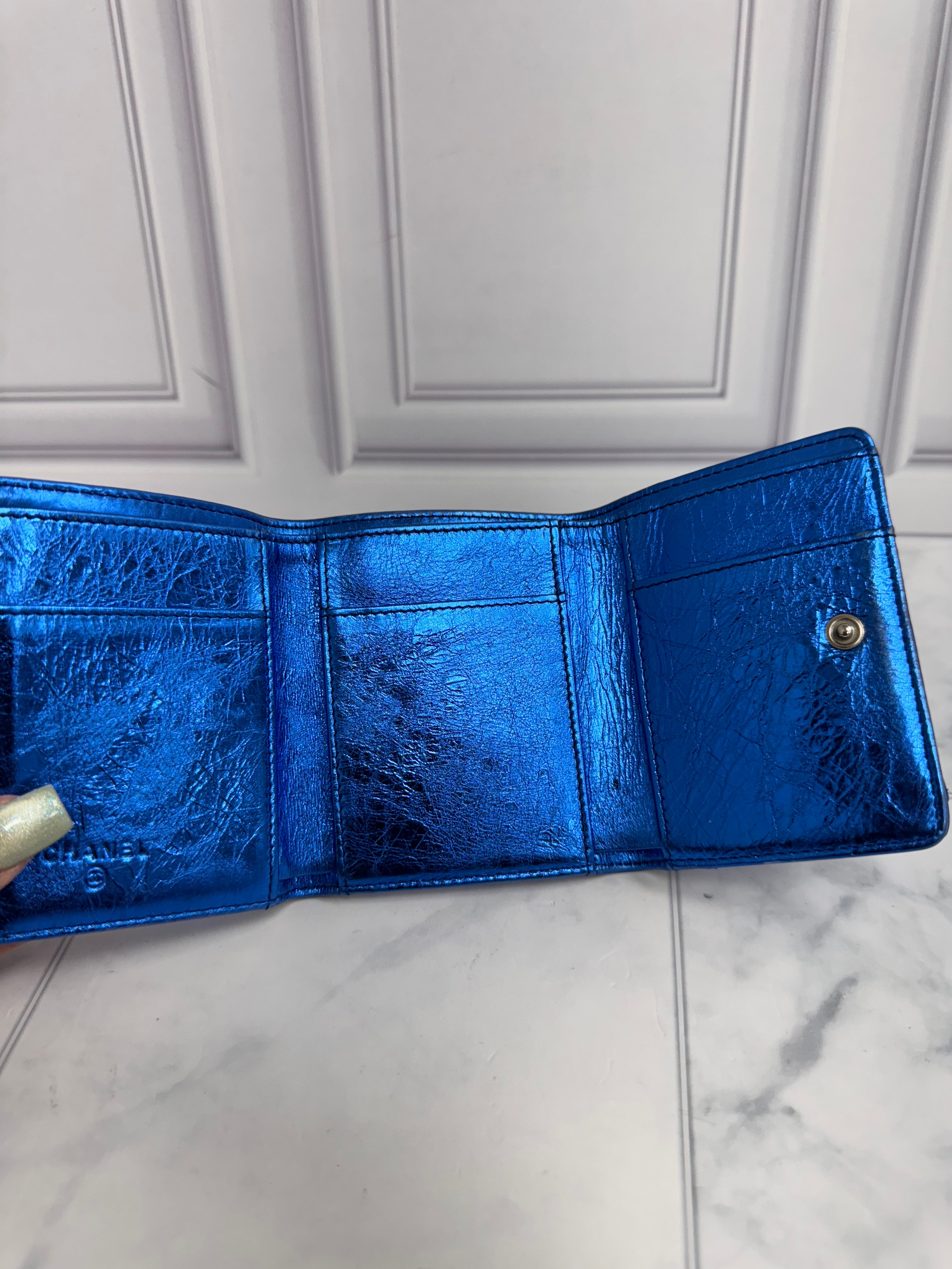 Chanel Metallic Blue Ribbon Compact Wallet