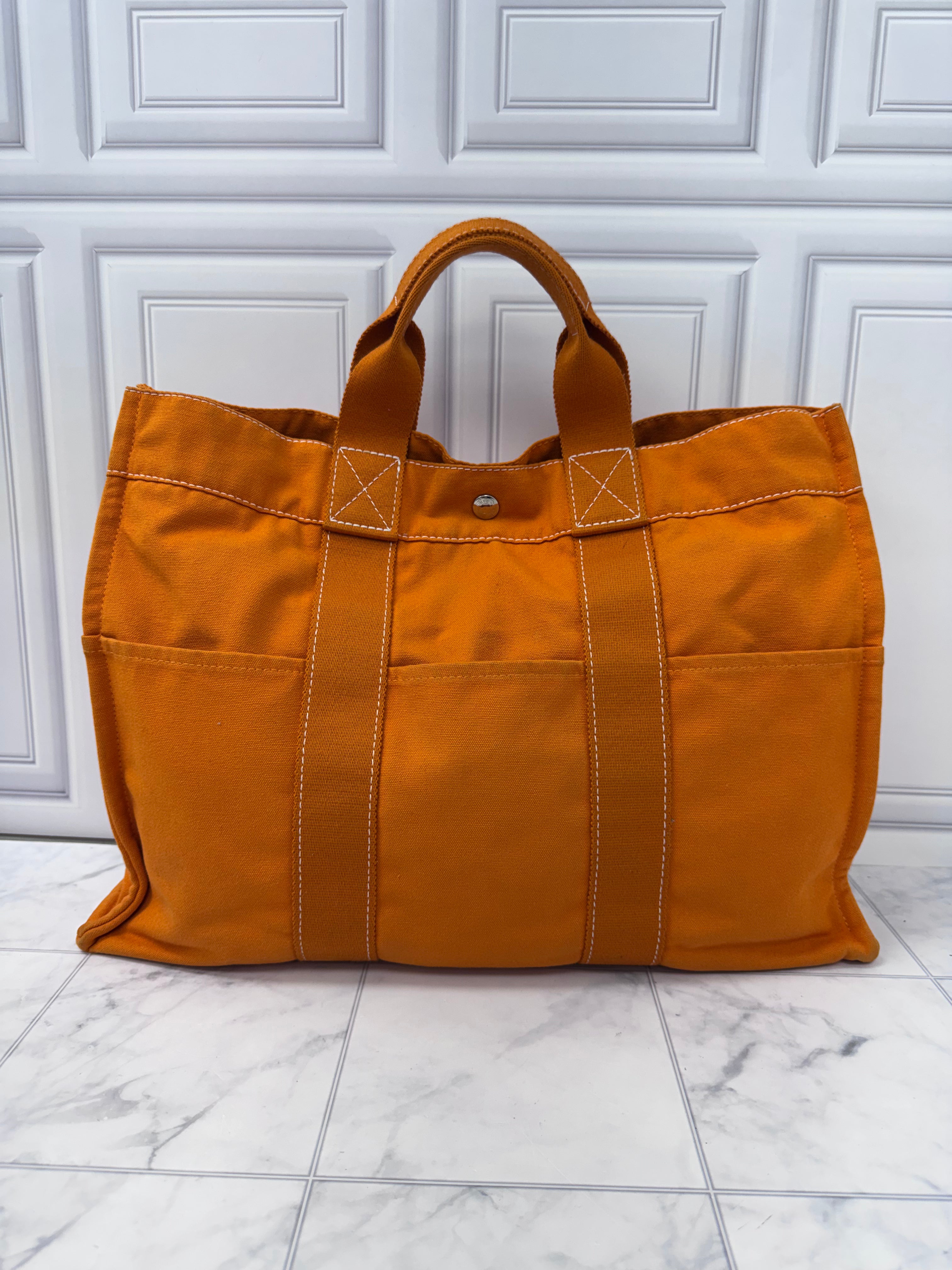 Hermes Orange Toile Canvas Fourre Tout Tote Bag MM