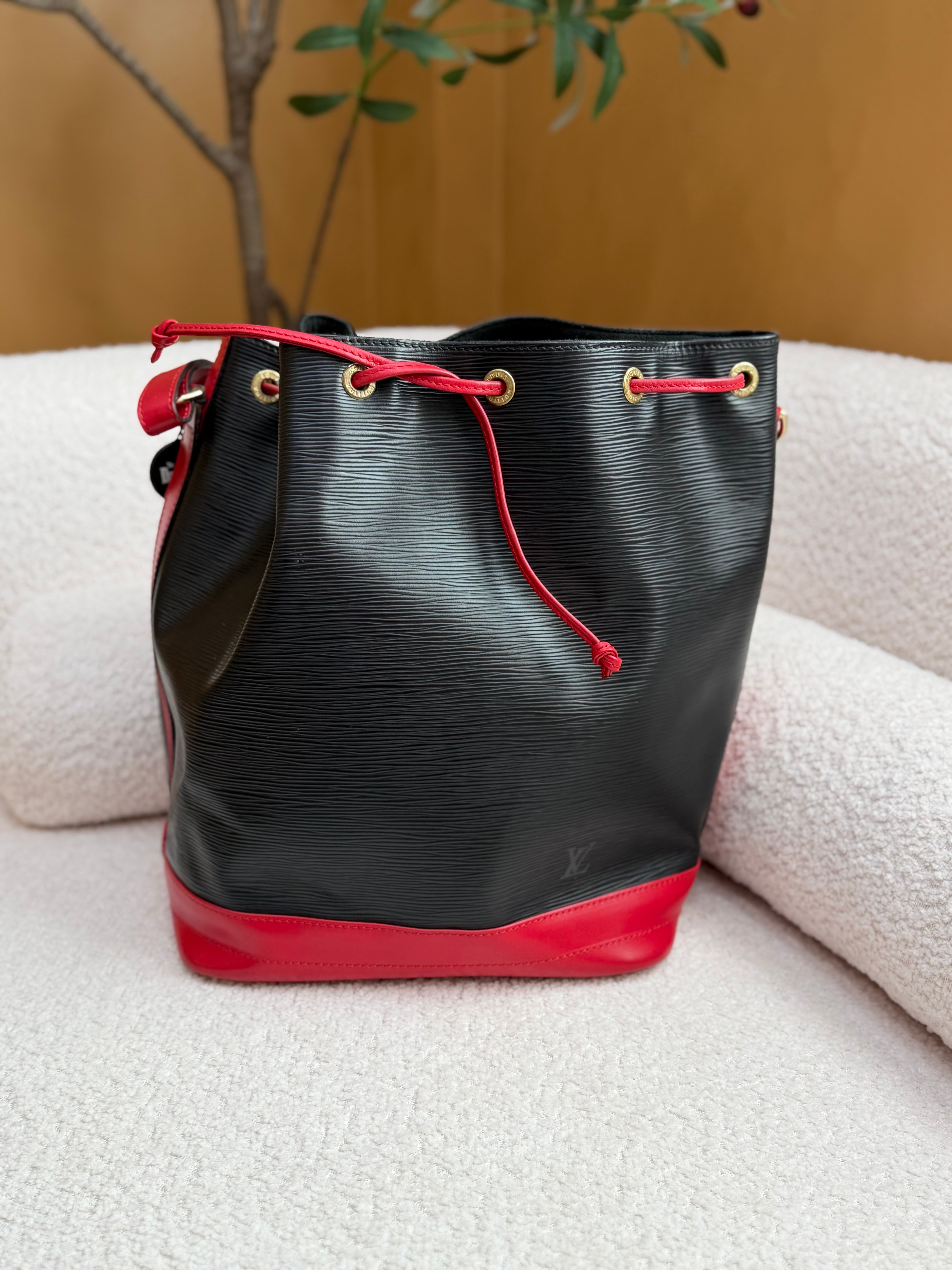 Louis Vuitton Black Epi x Red Leather Noe Bucket Bag