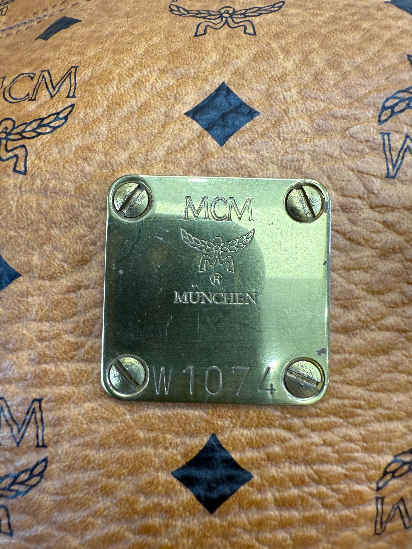 MCM Cognac Leather Visetos Boston Bag