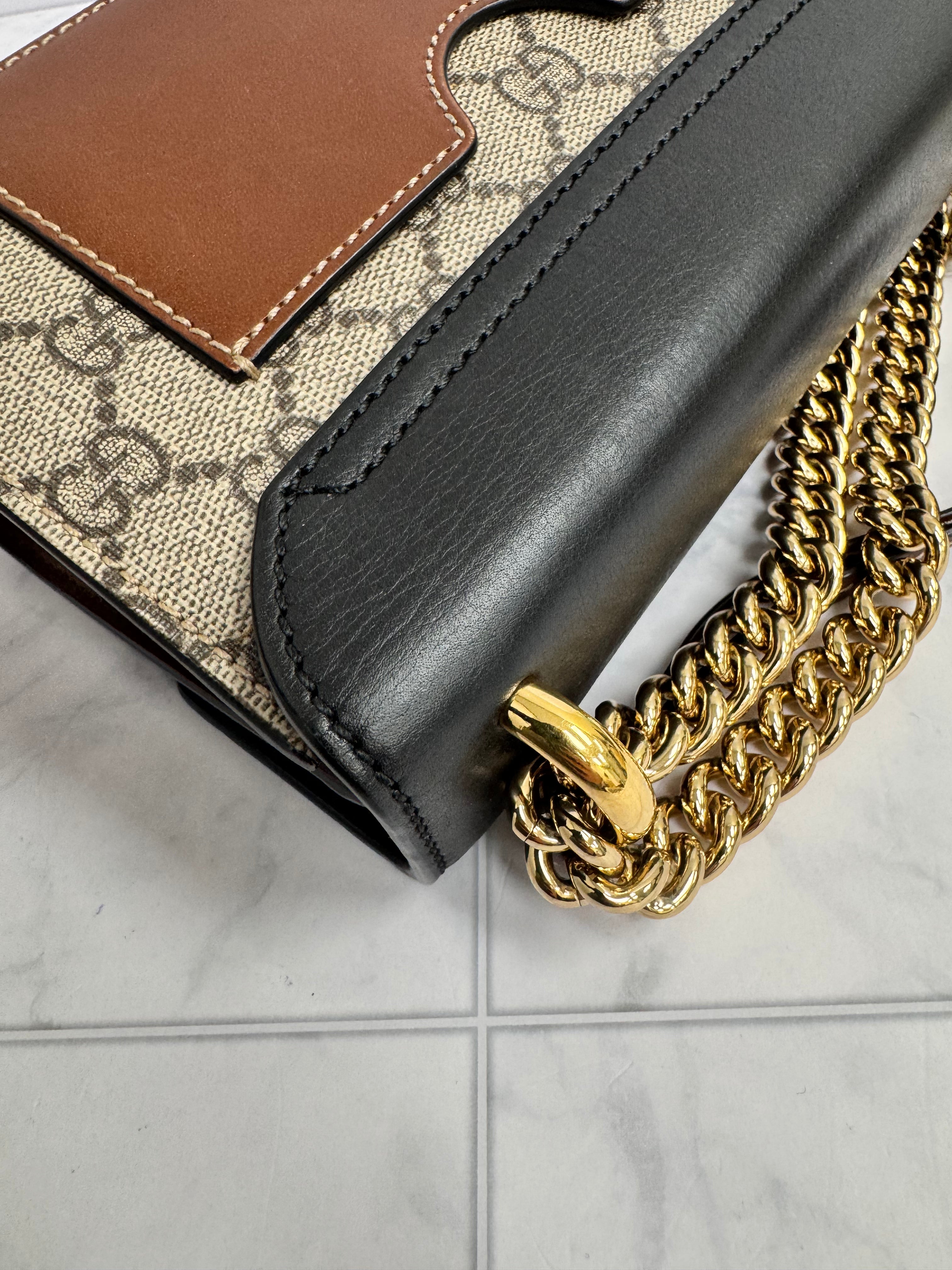 *DONS DROP* Gucci Black And Beige Leather And Coated Canvas Padlock Small Shoulder Bag