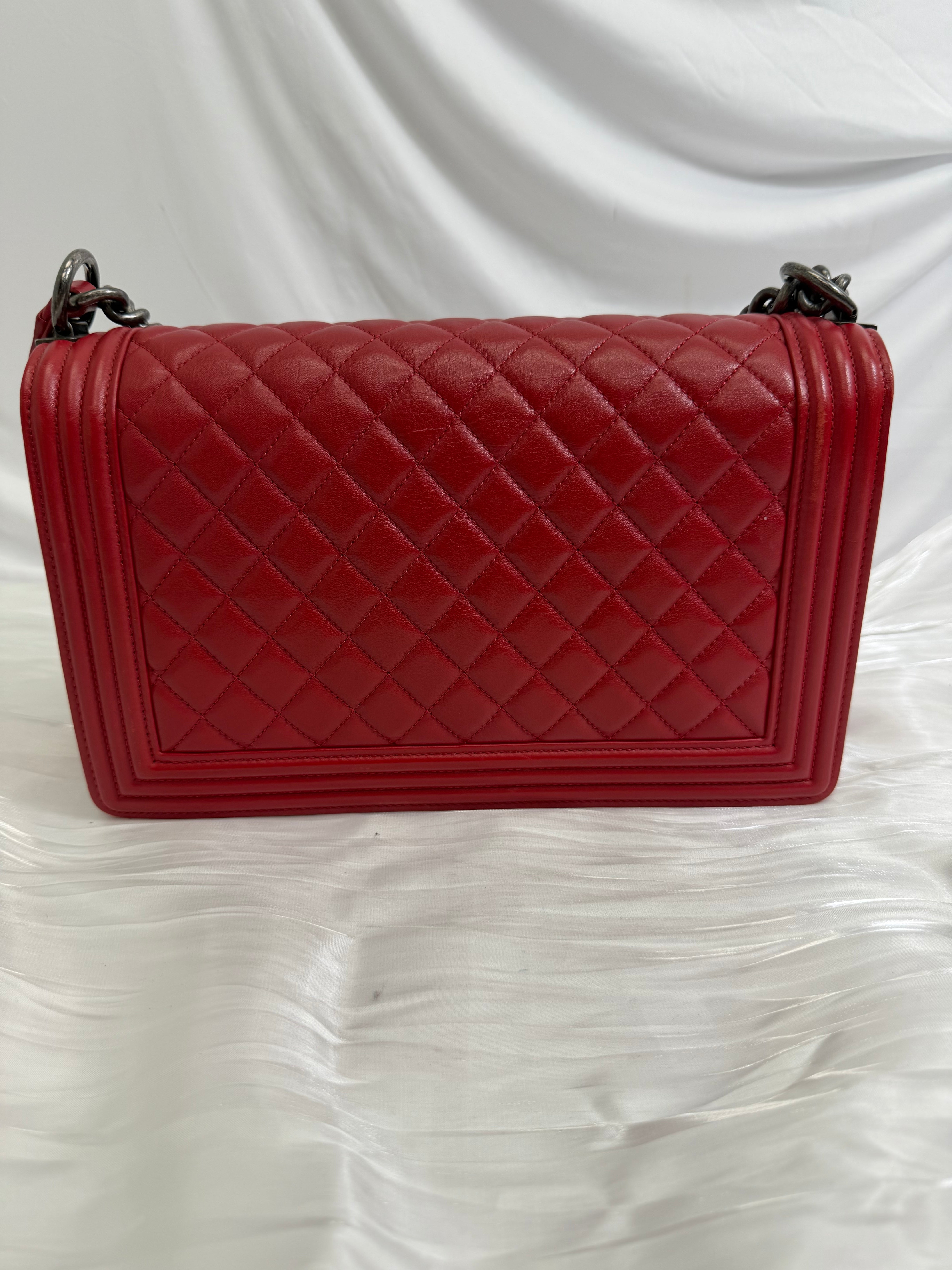 Chanel Red Quilted Calfskin Medium Boy Bag