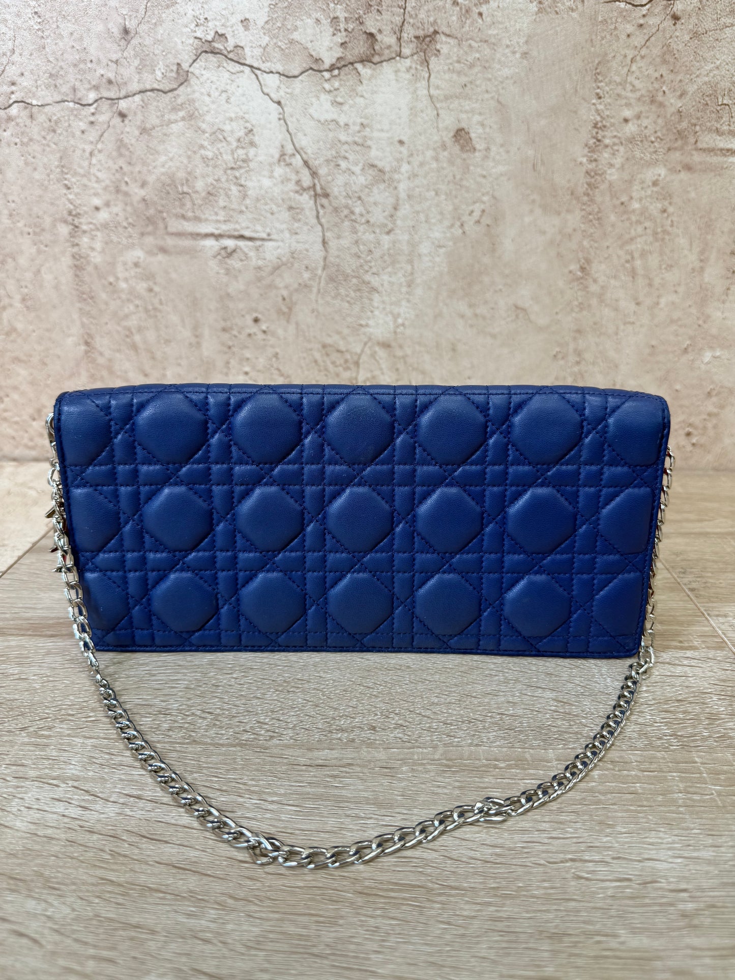 Christian Dior Blue Cannage Leather Clutch Pochette Bag
