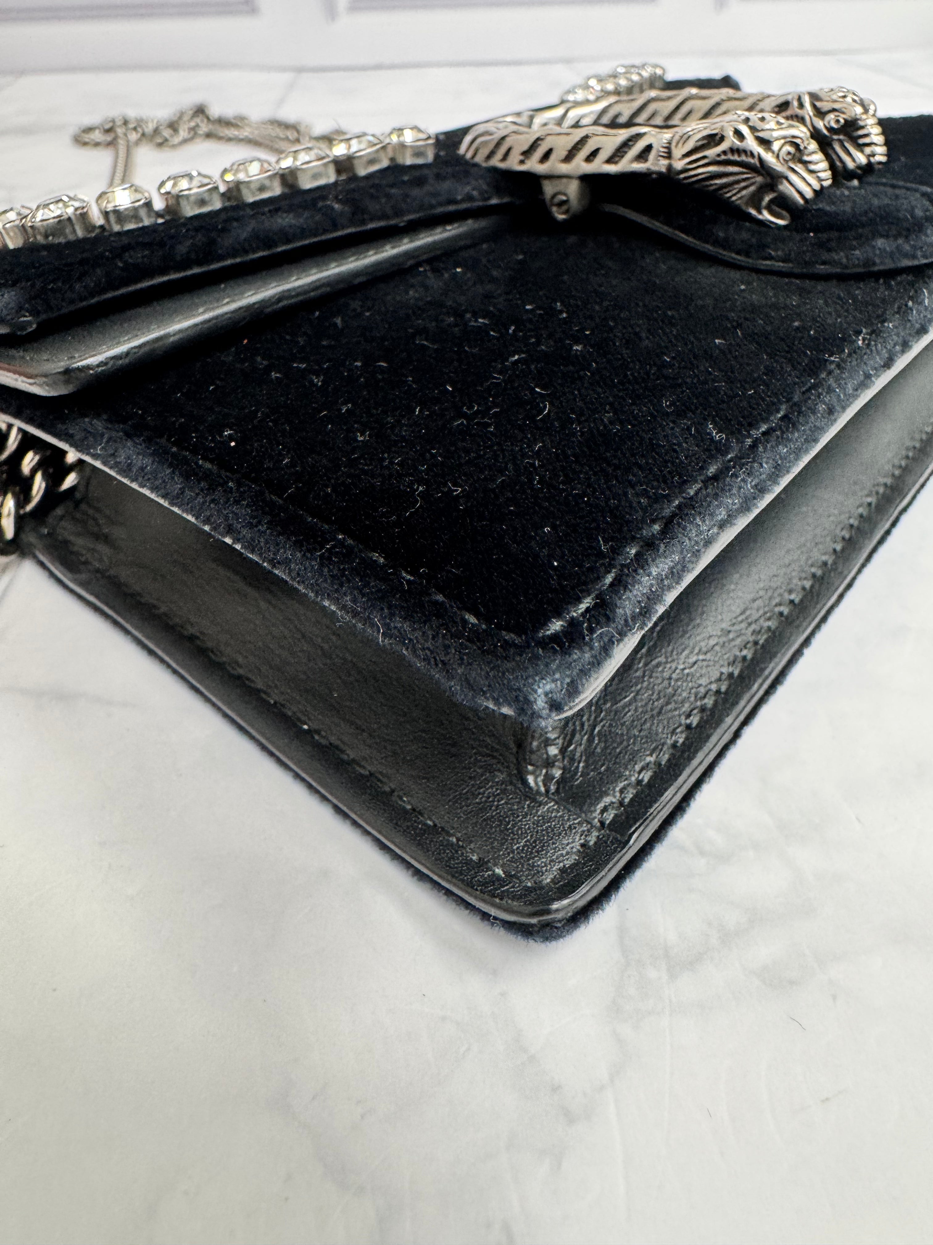 Gucci Black Velvet Dionysus Super Mini Chain Crossbody Bag