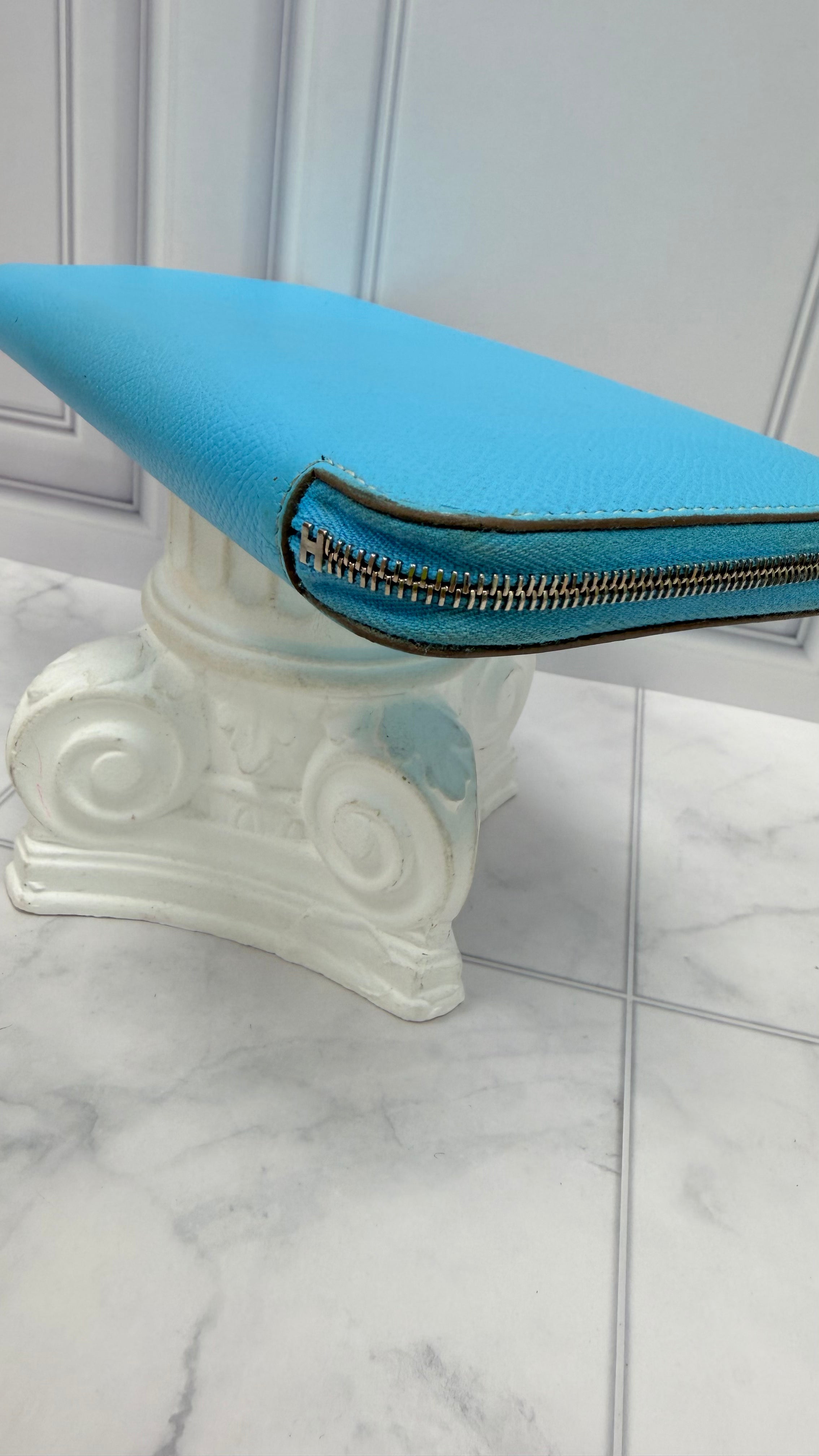 Hermes Sky Blue Epsom Leather Zippy Wallet
