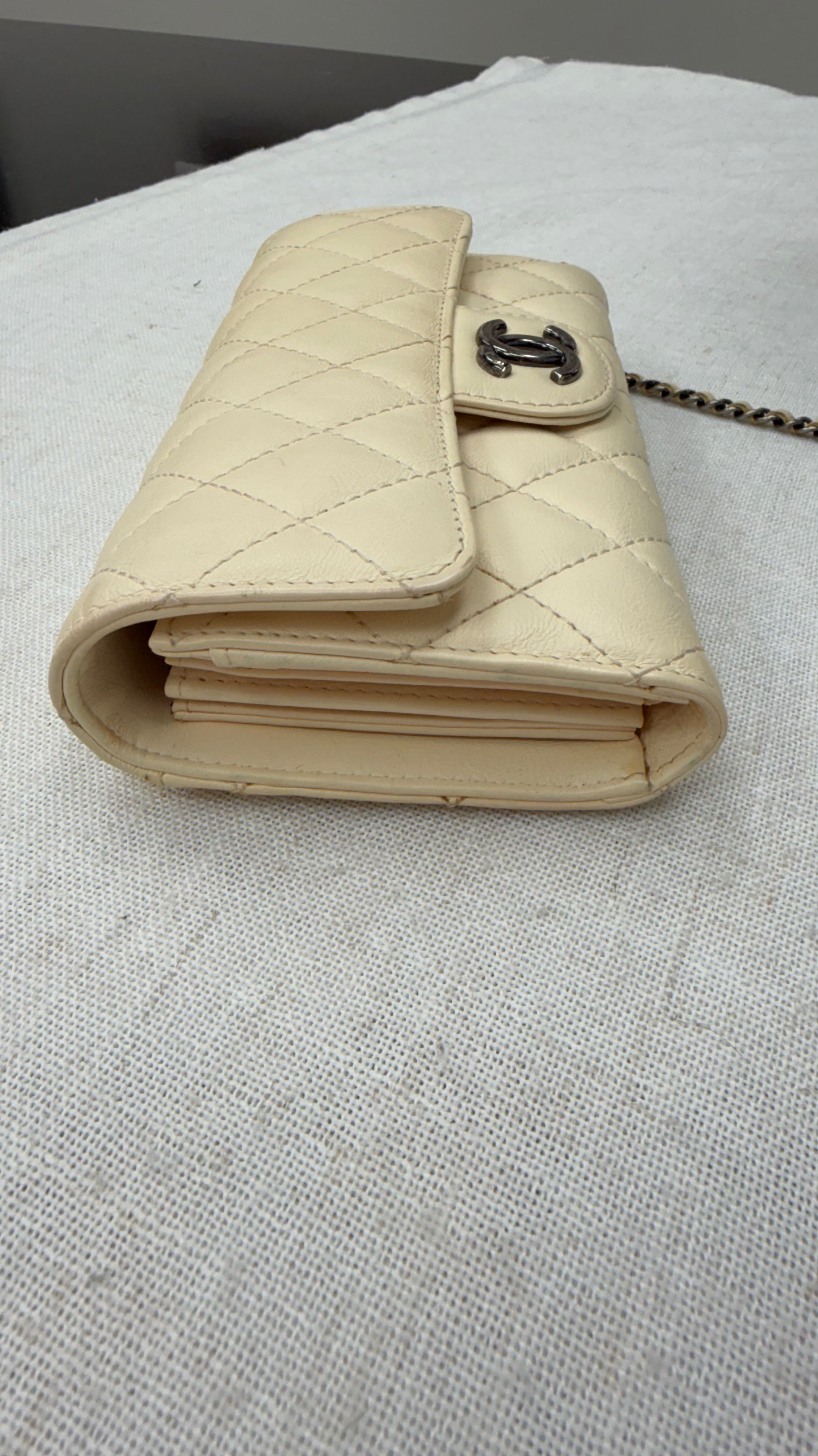 Chanel Ivory Quilted Lambskin CC Waiter Pouch & Wallet on a Chain