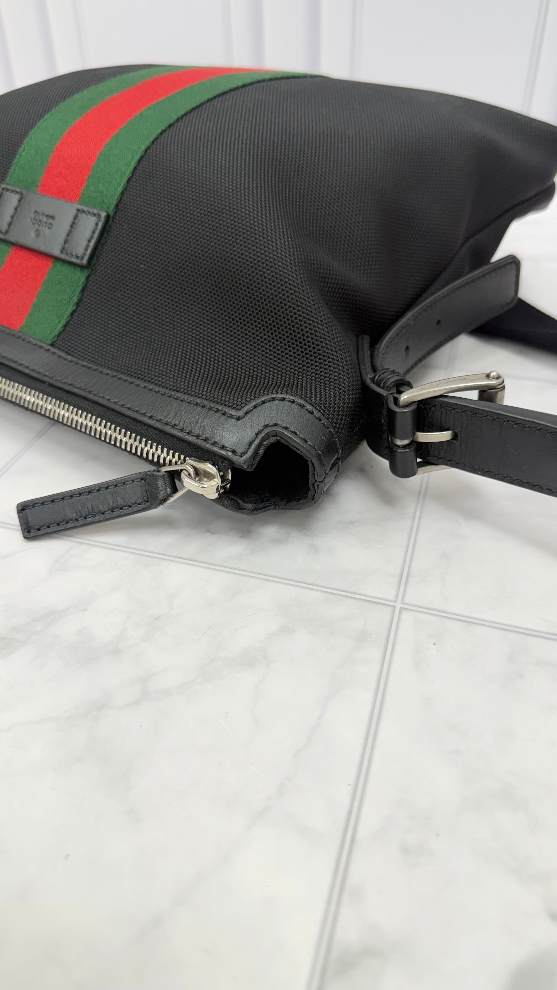 Gucci Black Techno Canvas Web Messenger Bag