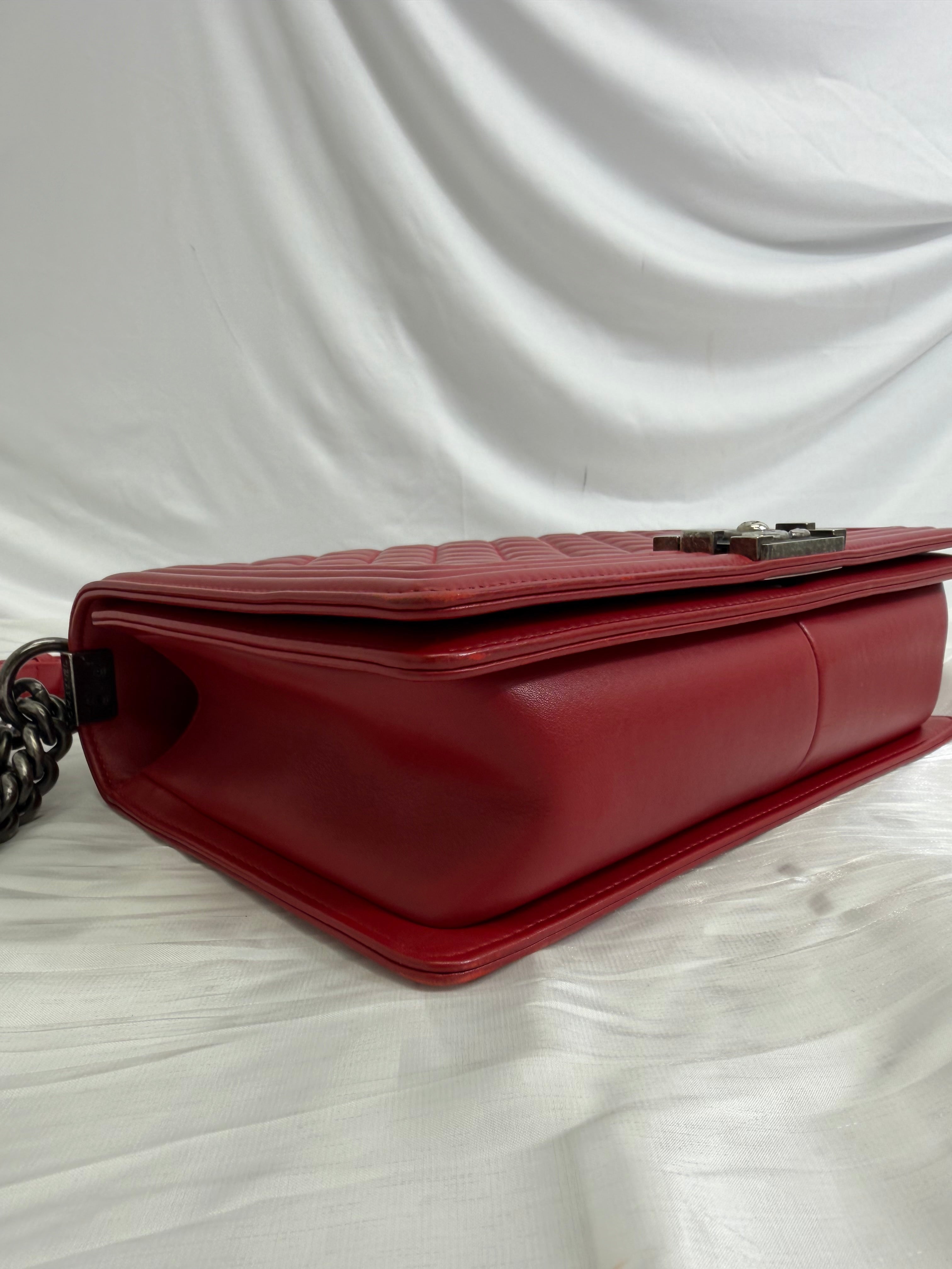 Chanel Red Quilted Calfskin Medium Boy Bag