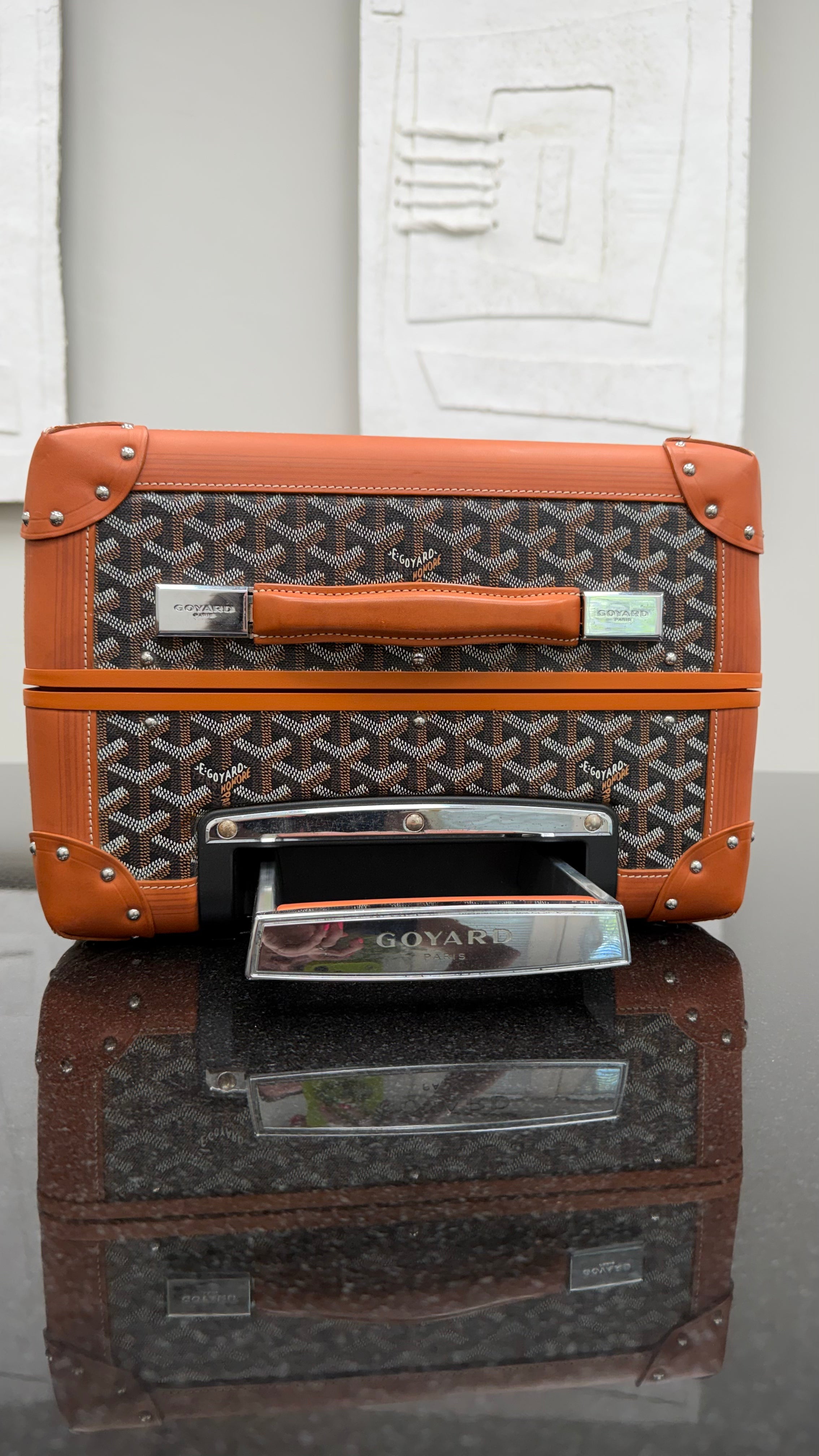 Goyard Black & Tan Goyardine Canvas Bourget PM Rolling Trolley