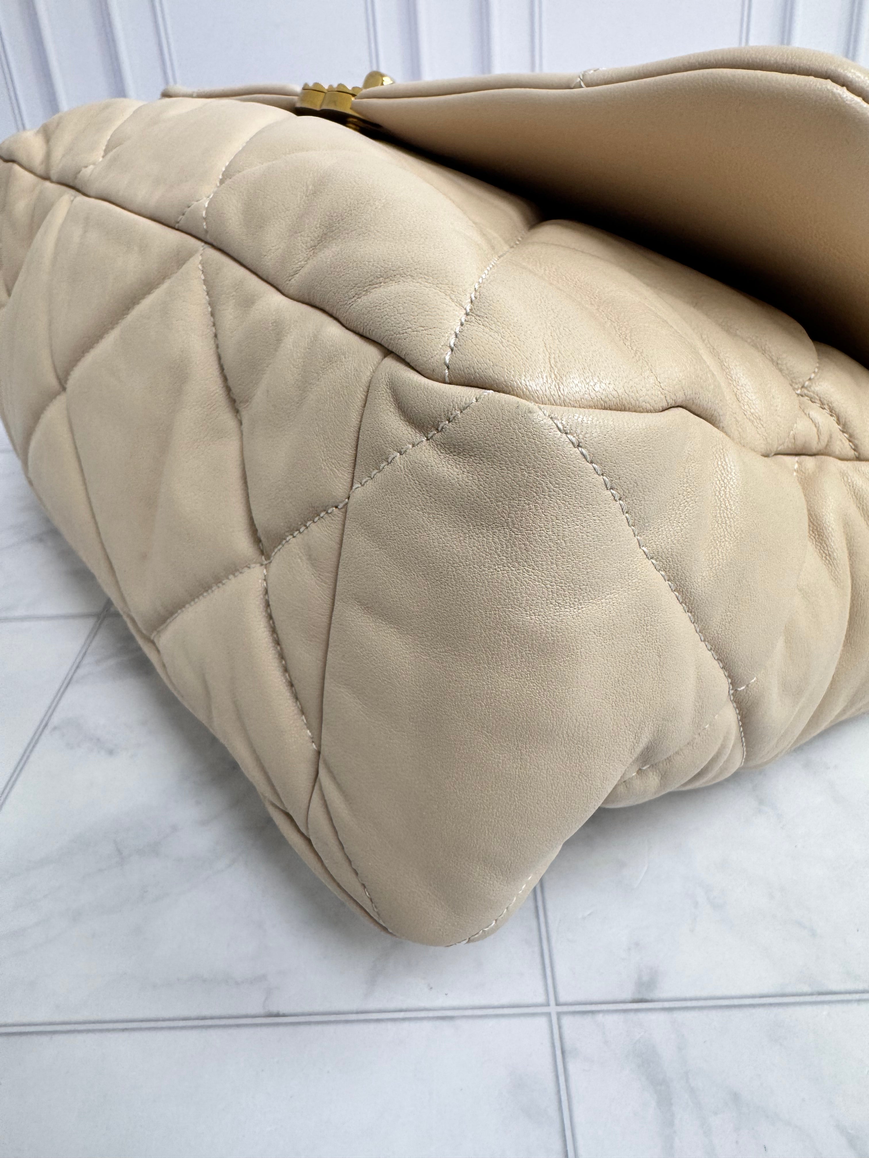 Chanel Beige Diamond Quilted Leather Chanel 19 Maxi Flap Bag