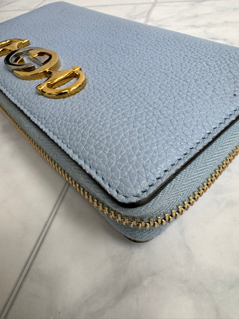 Gucci Blue Grained Leather Zumi Long Zippy Wallet