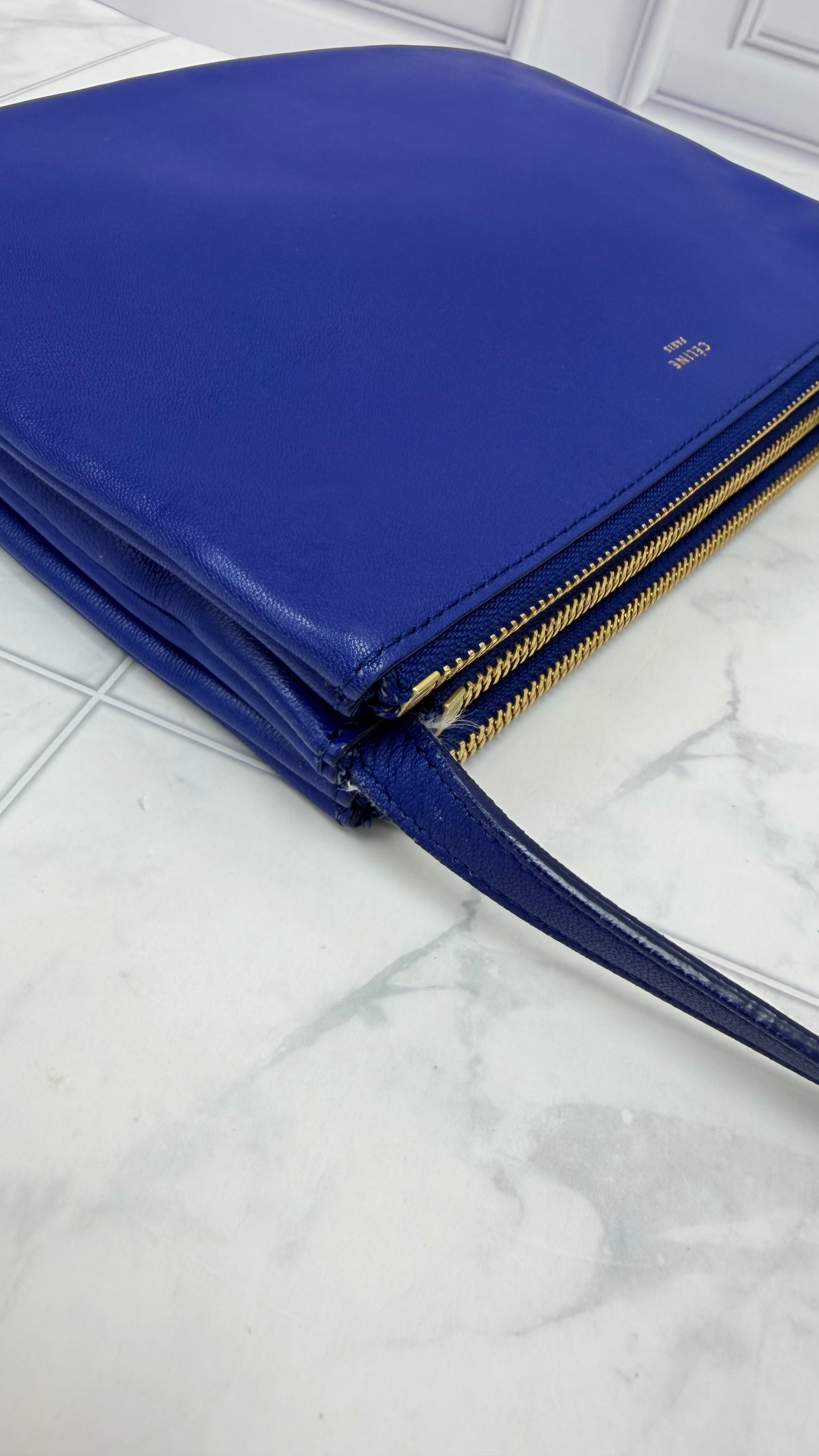 Celine Blue Leather Small Trio Crossbody