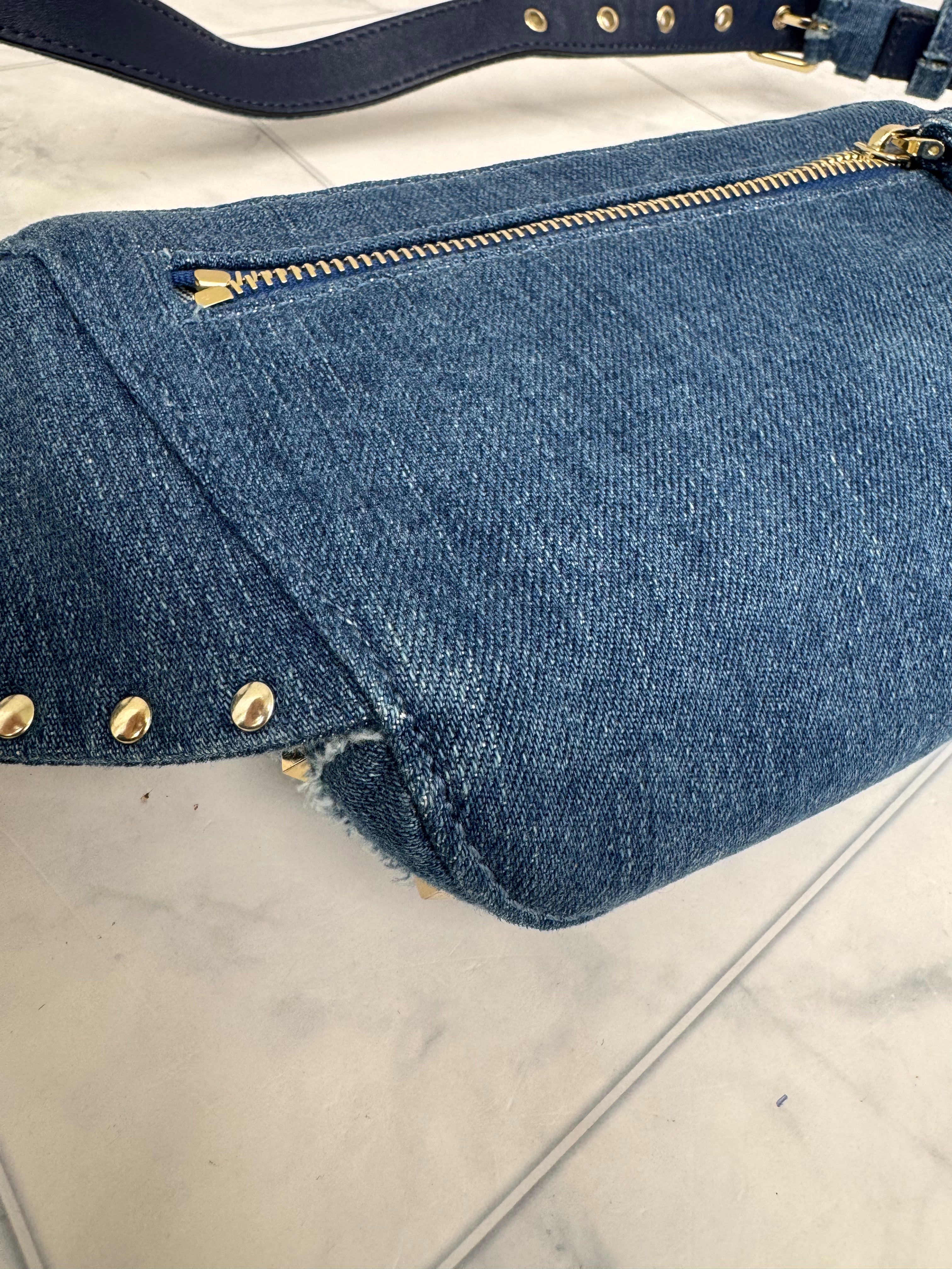 Valentino Blue Denim Studded Belt Bag