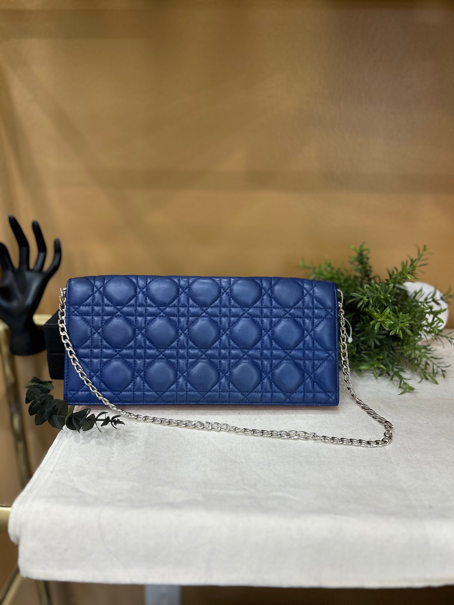 Christian Dior Blue Cannage Leather Clutch Pochette Bag