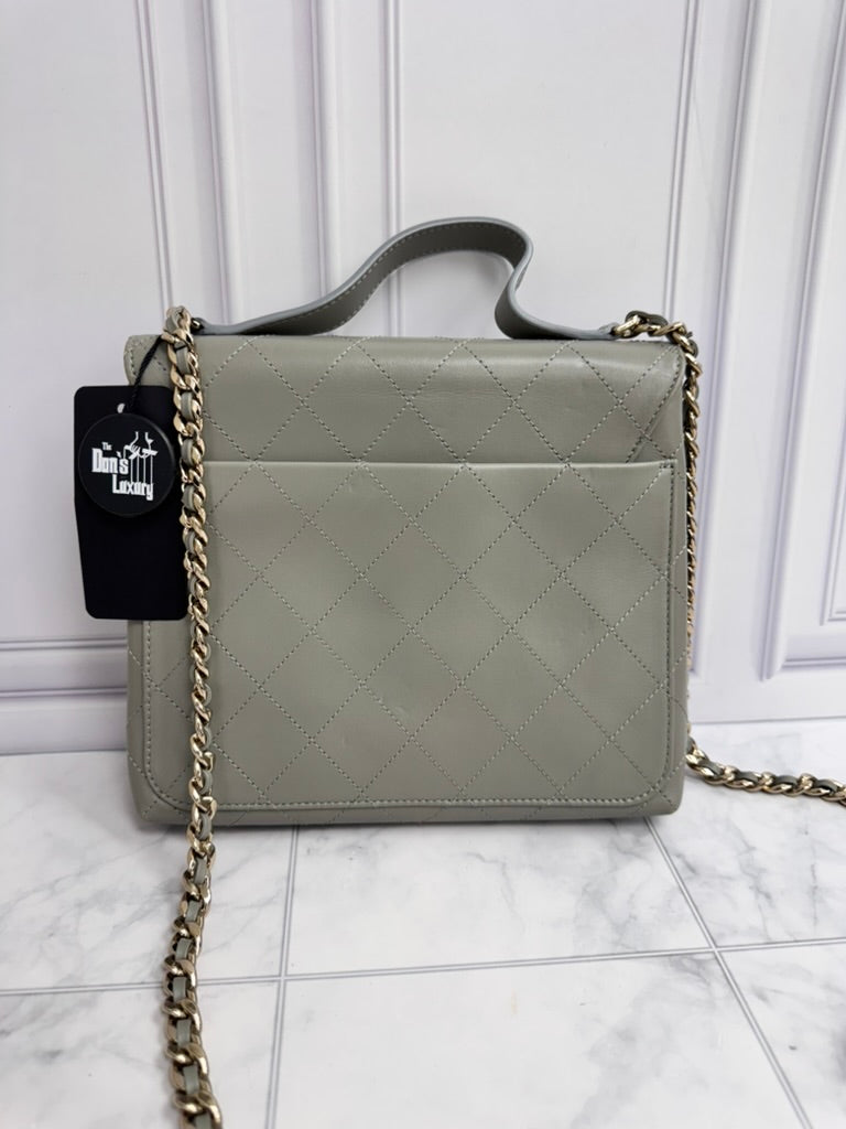 Chanel Grey Diamond Quilted CC Double Pocket Top Handle Bag
