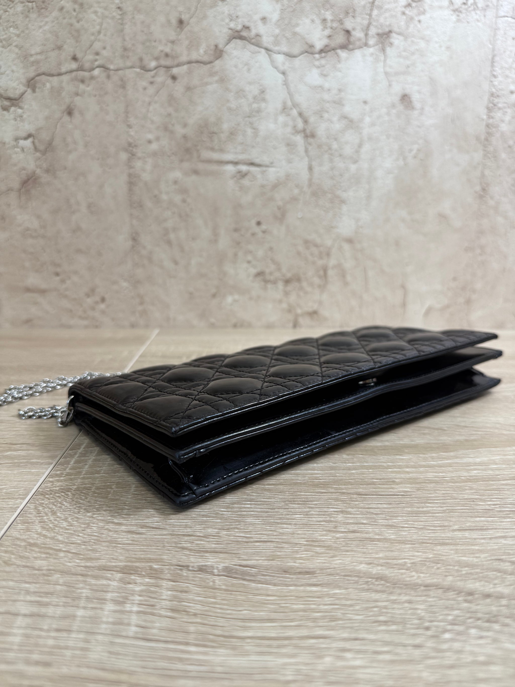 Christian Dior Black Cannage Patent Leather Clutch Pochette Bag