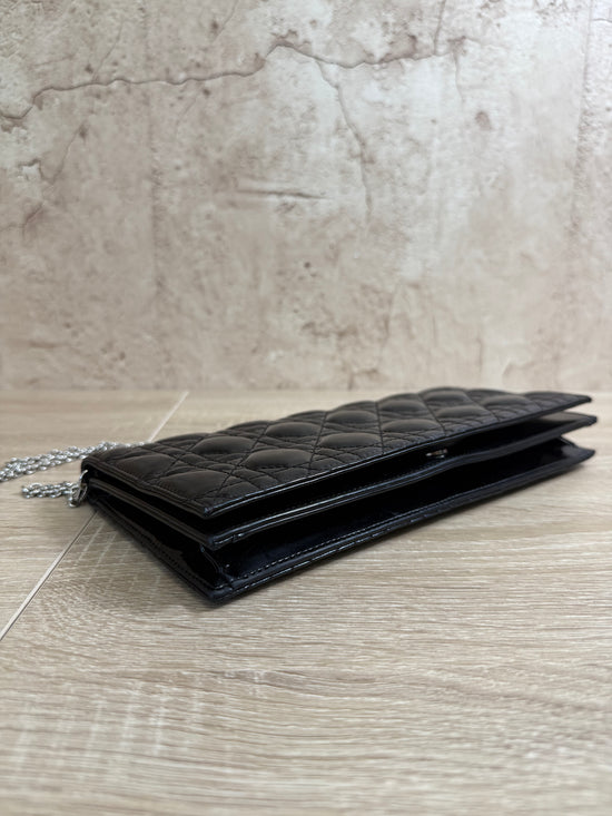 Christian Dior Black Cannage Patent Leather Clutch Pochette Bag