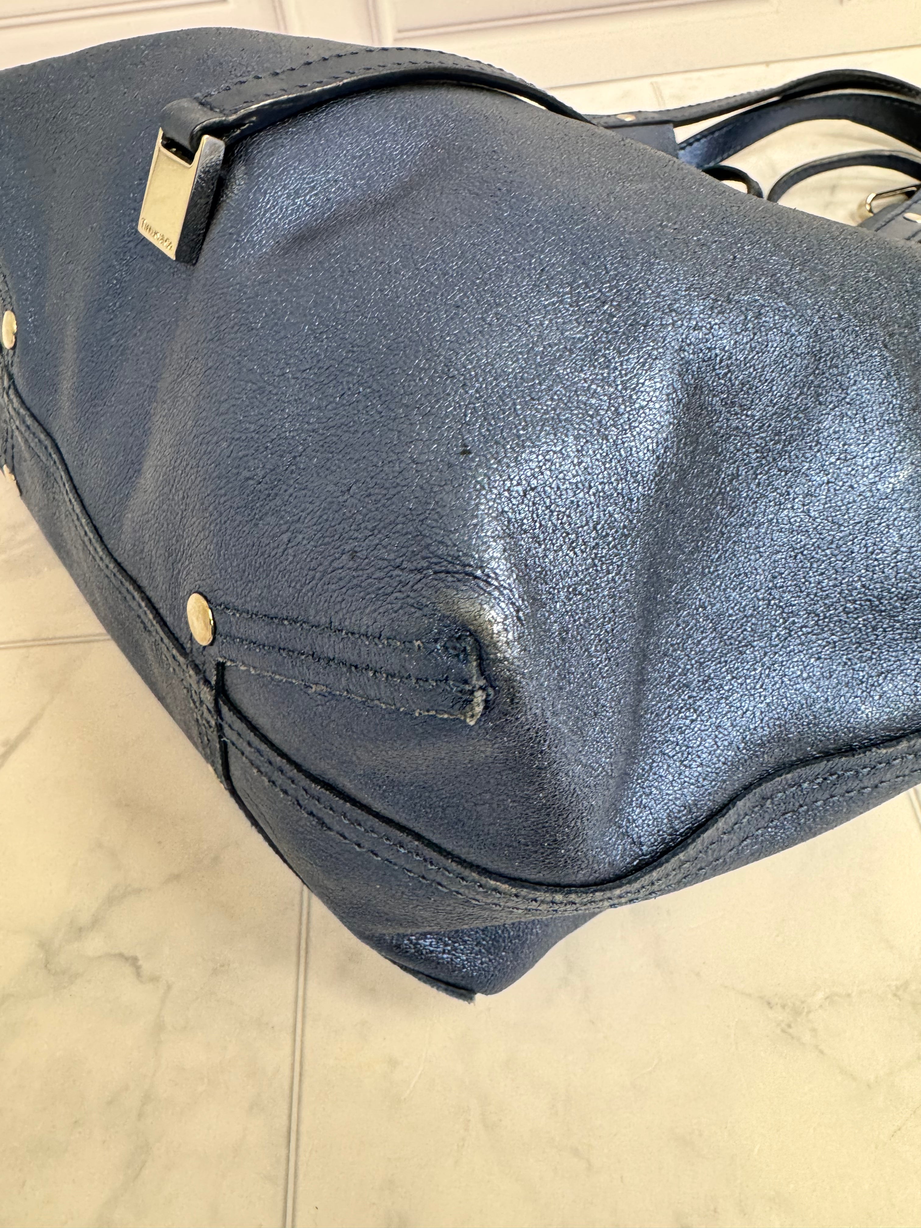 Tiffany & Co. Metallic Blue Leather Reversible Tote Bag