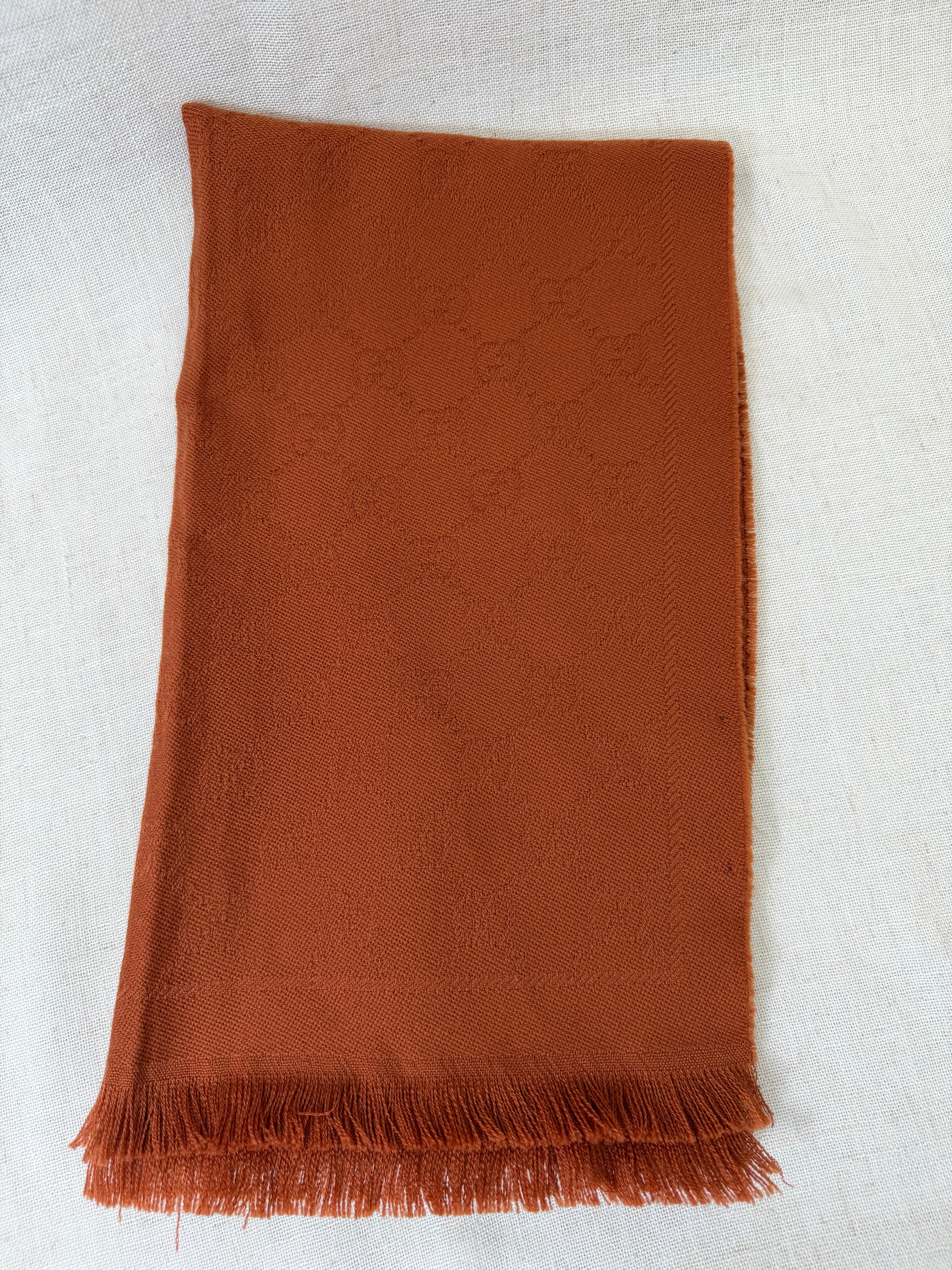 Gucci Burnt Orange Wool Fringe Shawl Scarf