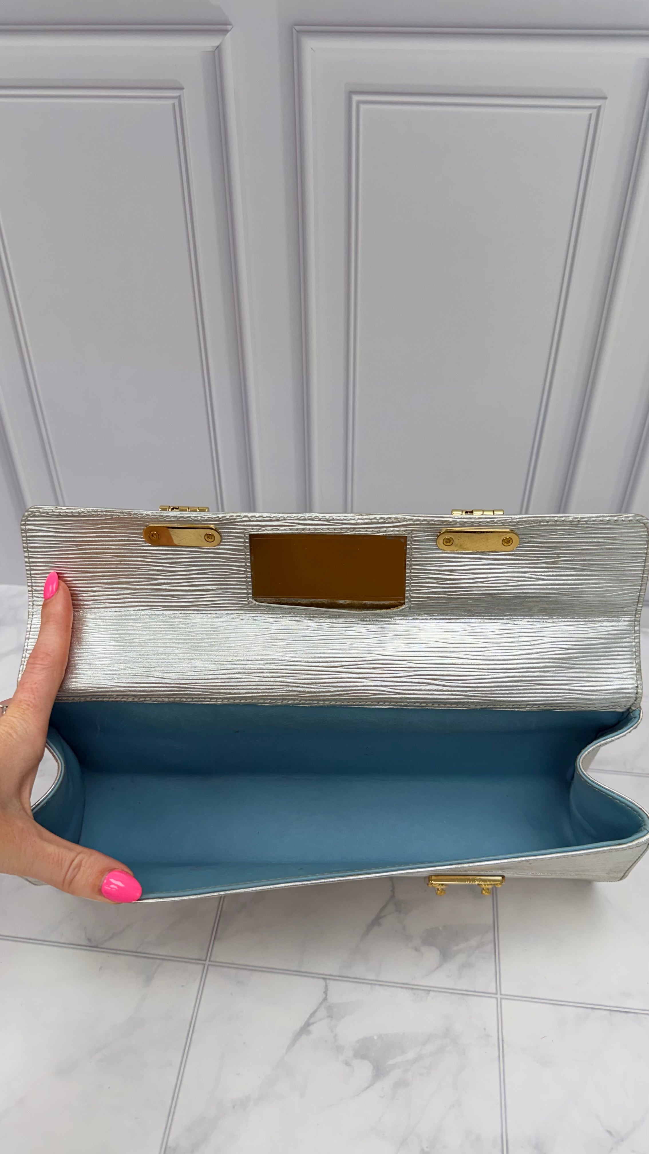 Louis Vuitton Rare Silver Epi Galaxia Handbag