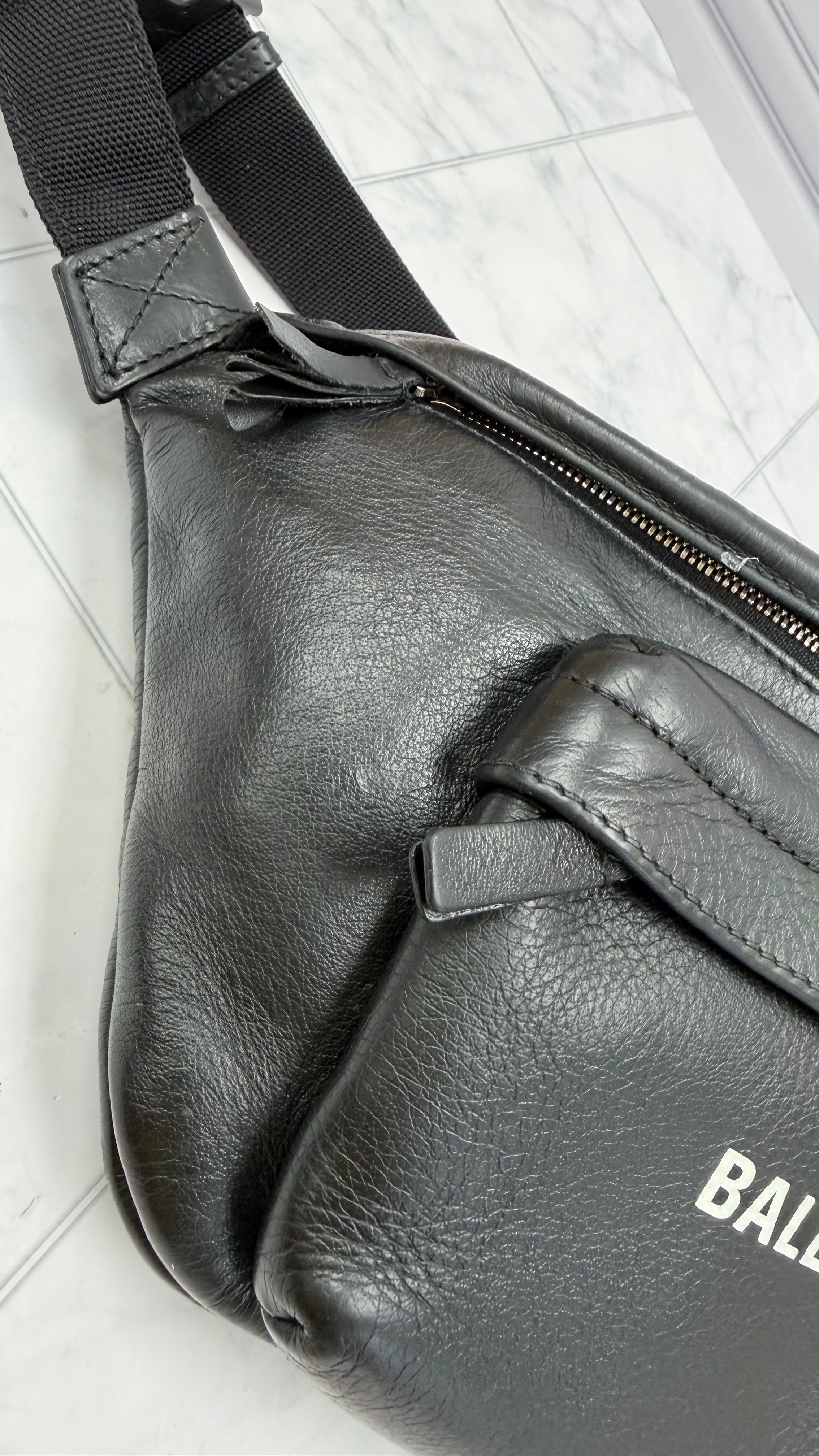 Balenciaga Black Leather Bum Bag