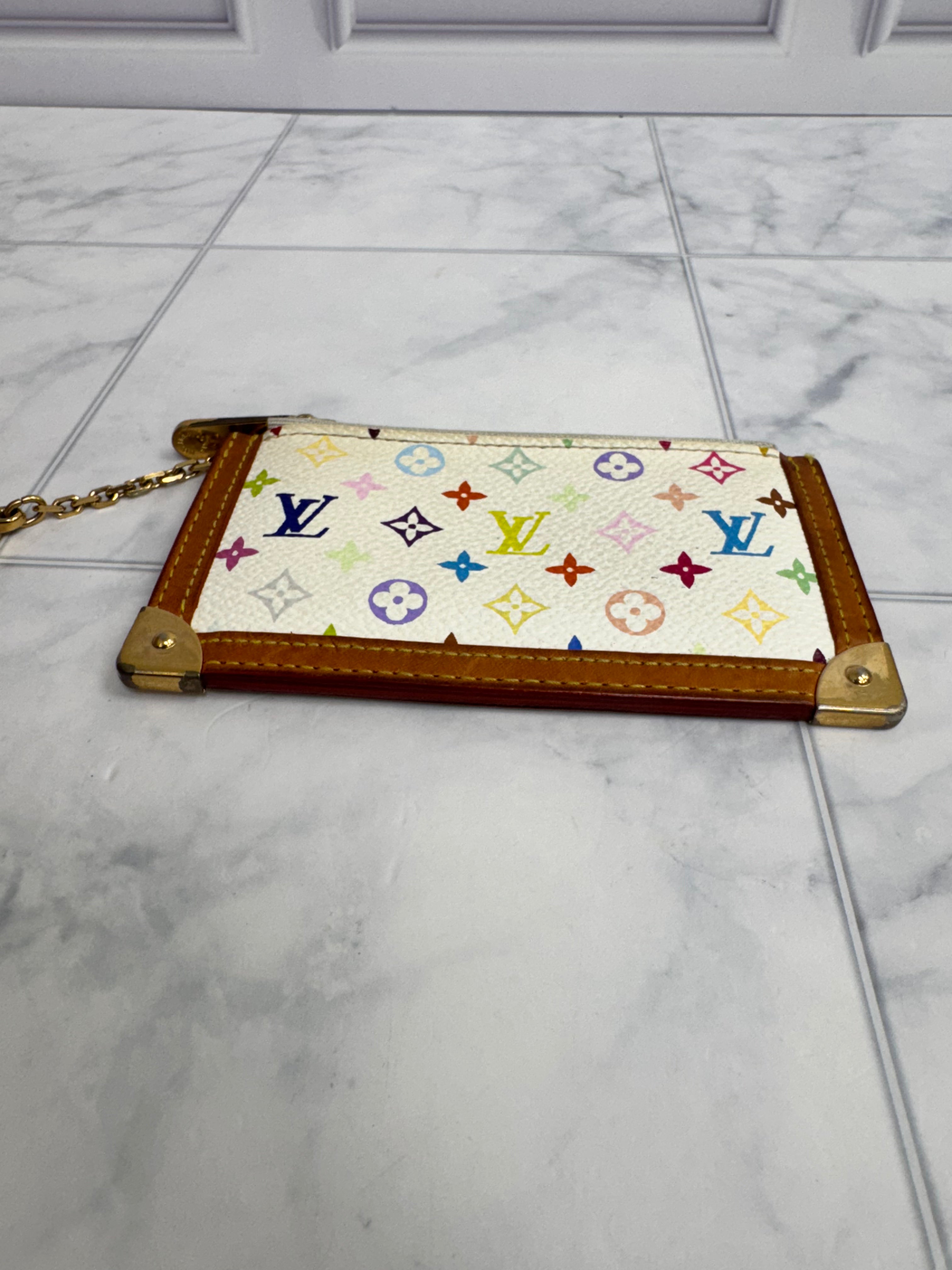 Louis Vuitton White Multicolor Pochette Key Cles