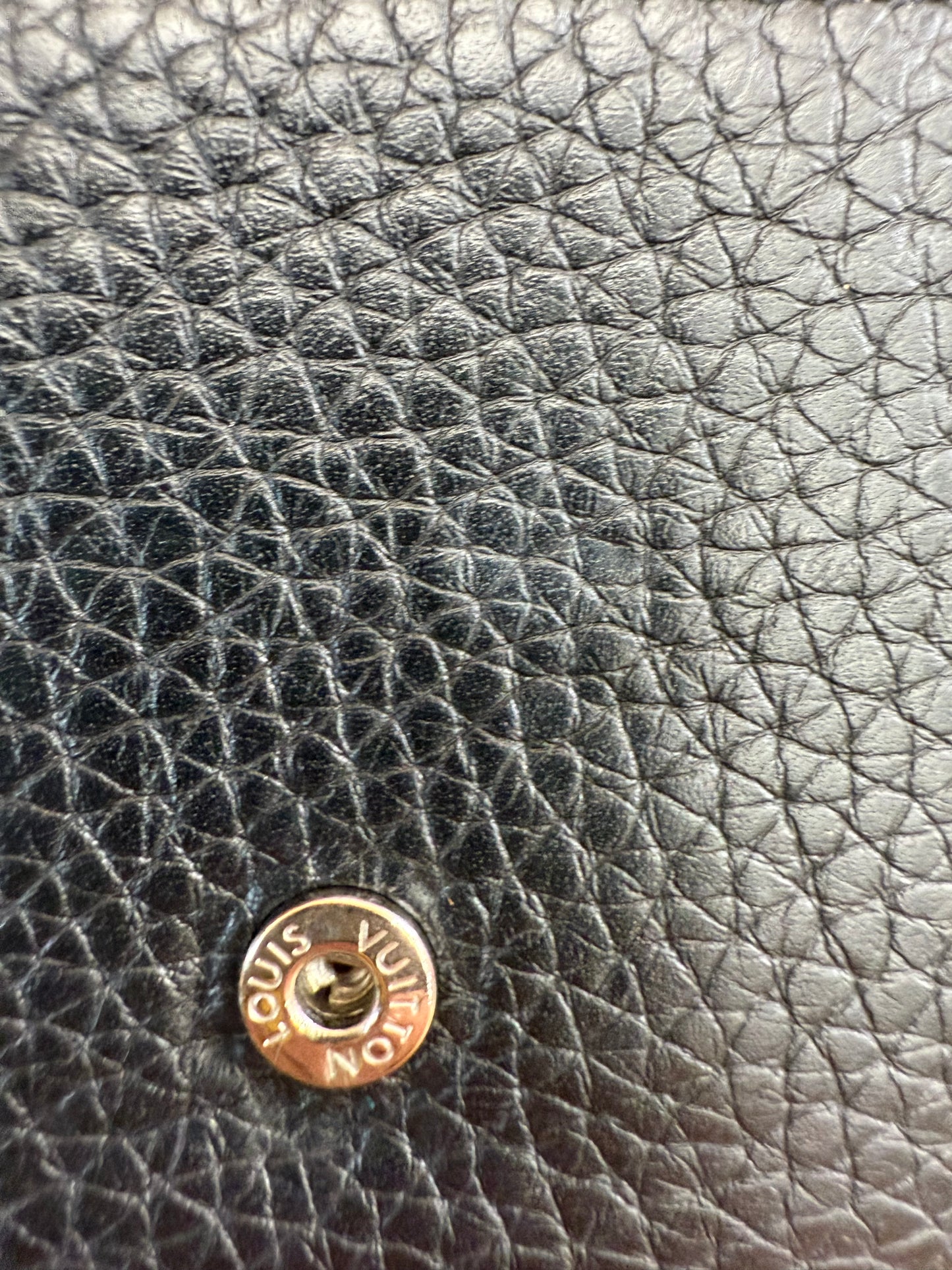 Louis Vuitton Black Leather Capucines Floral Compact Wallet
