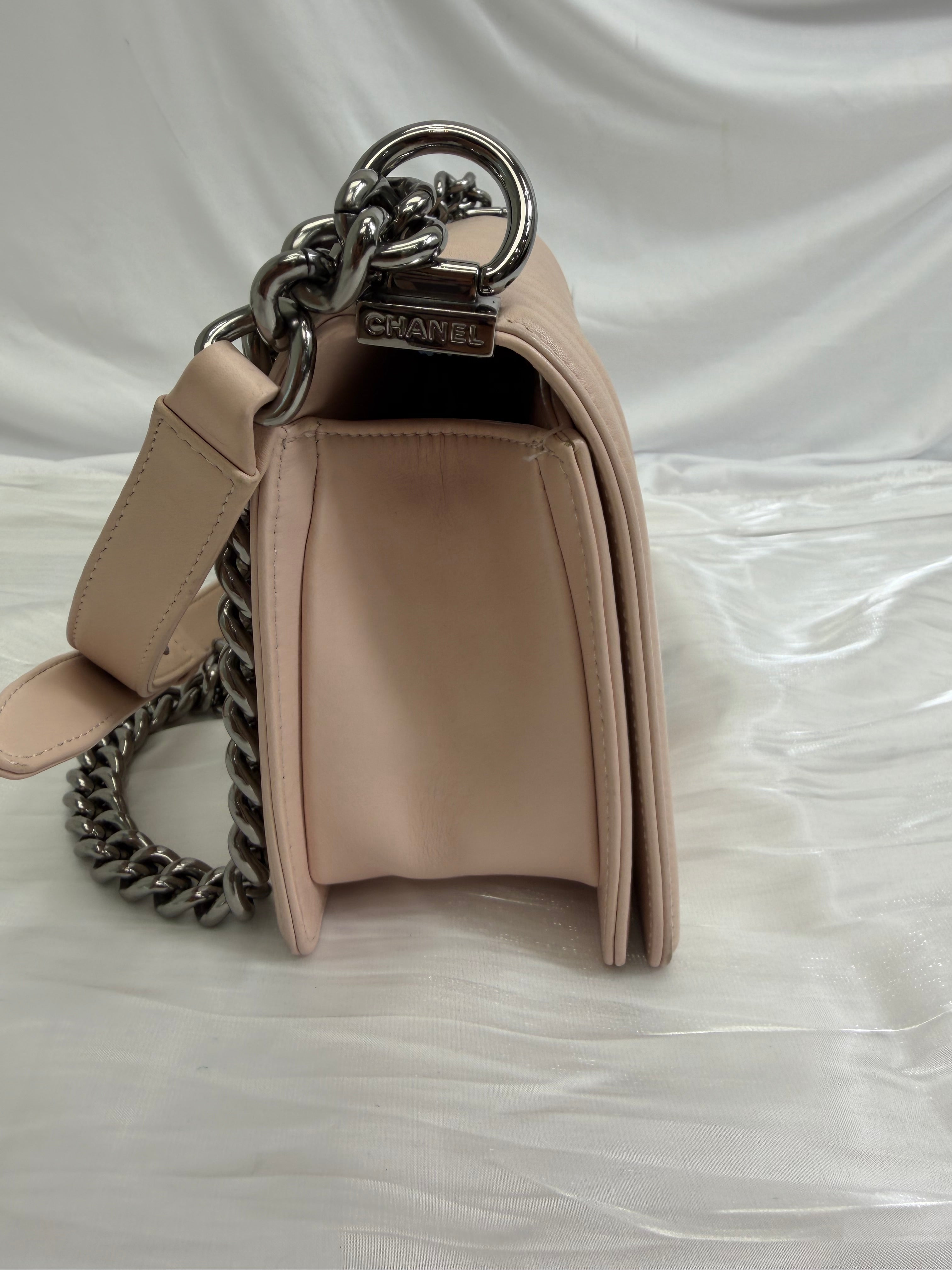 Chanel Light Pink Bead Quilted Calfskin Medium Boy Bag