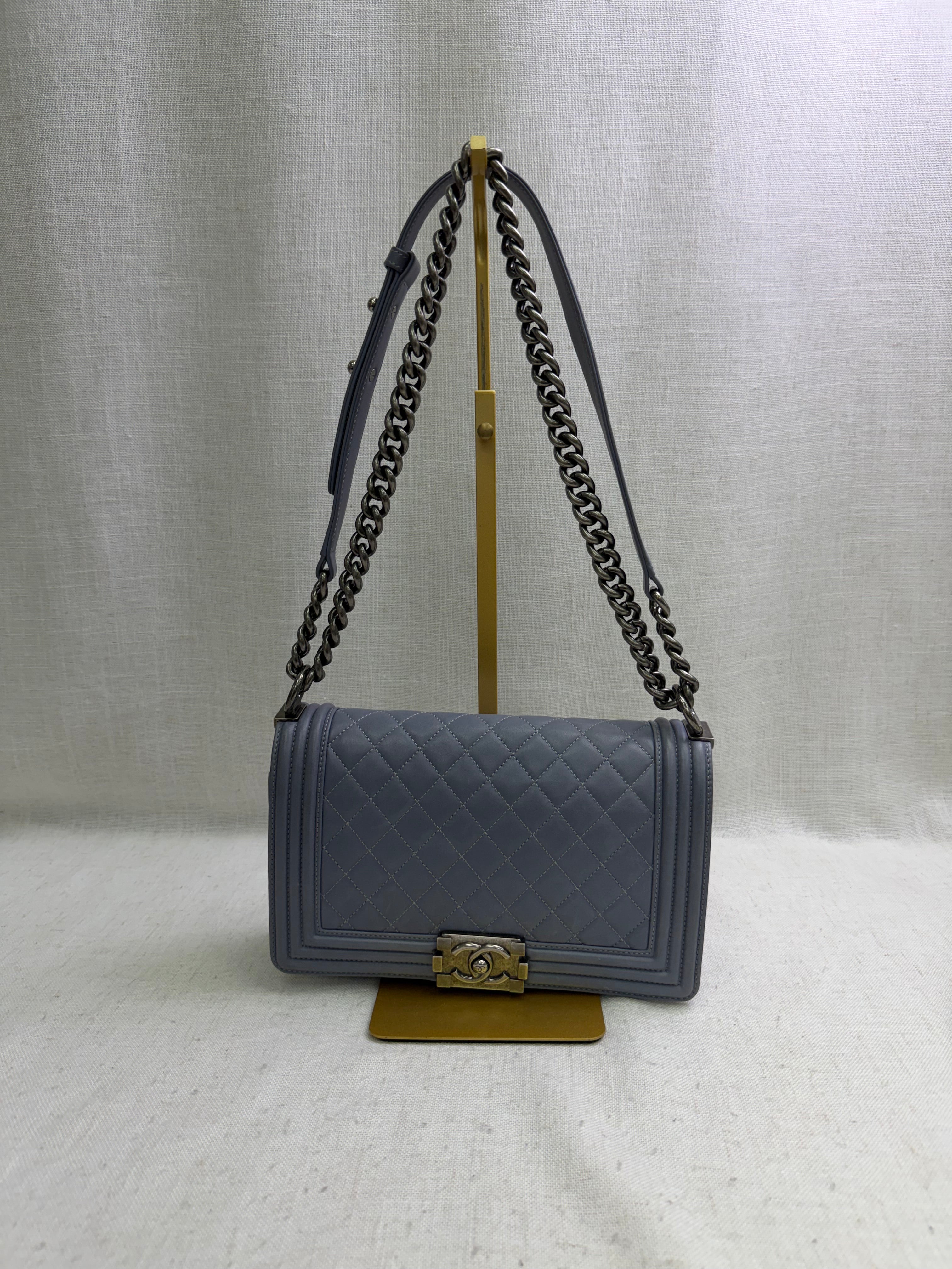 Chanel Gray Quilted Lambskin Medium Boy Bag