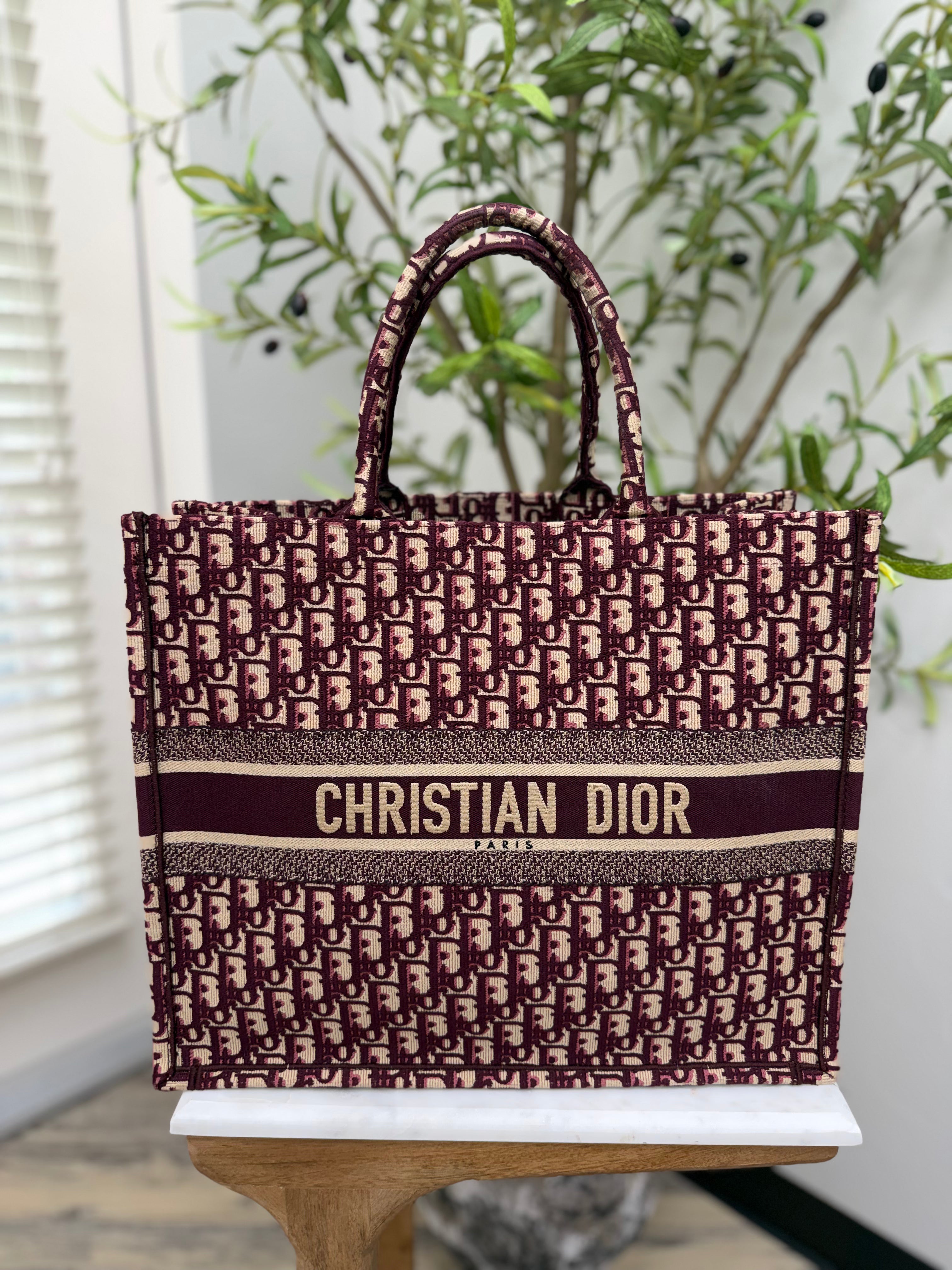 Christian Dior Burgundy Oblique Canvas Large Book Tote