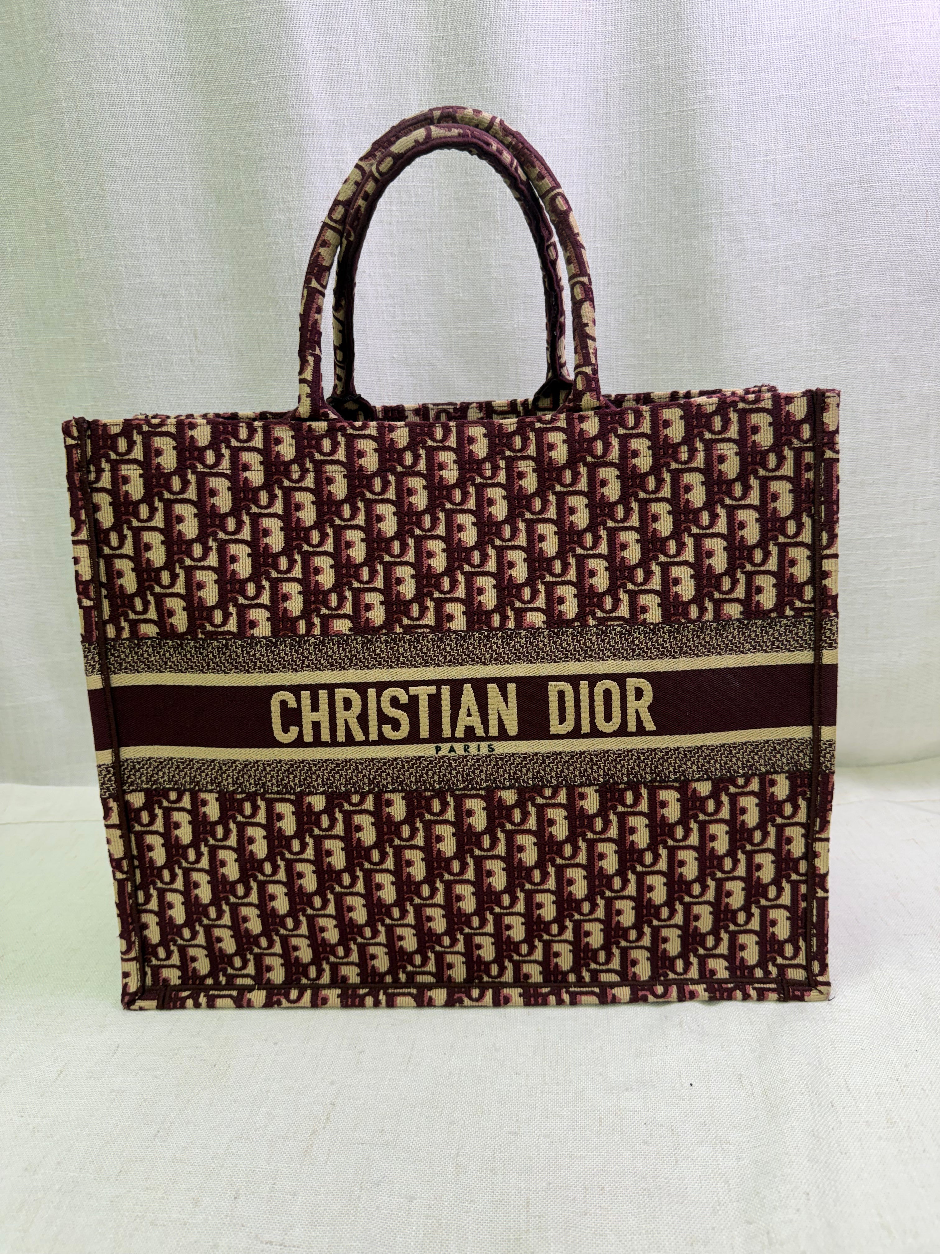 Christian Dior Burgundy Oblique Canvas Large Book Tote