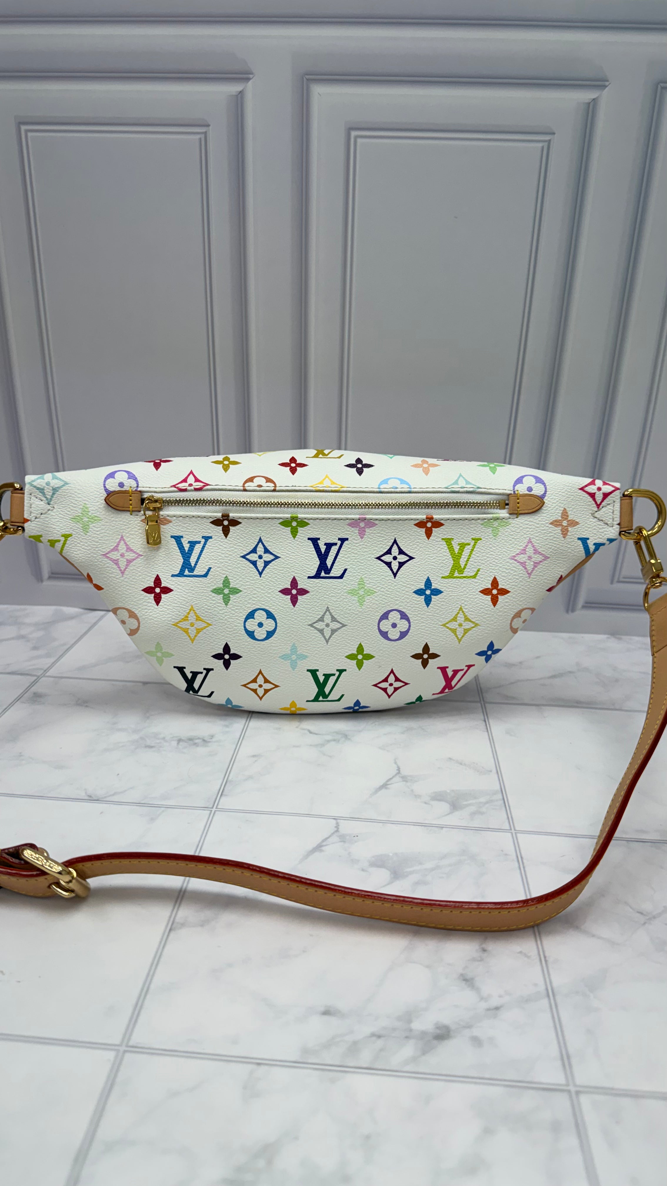 LIKE NEW- Louis Vuitton White Multicolor Monogram High Rise Bumbag