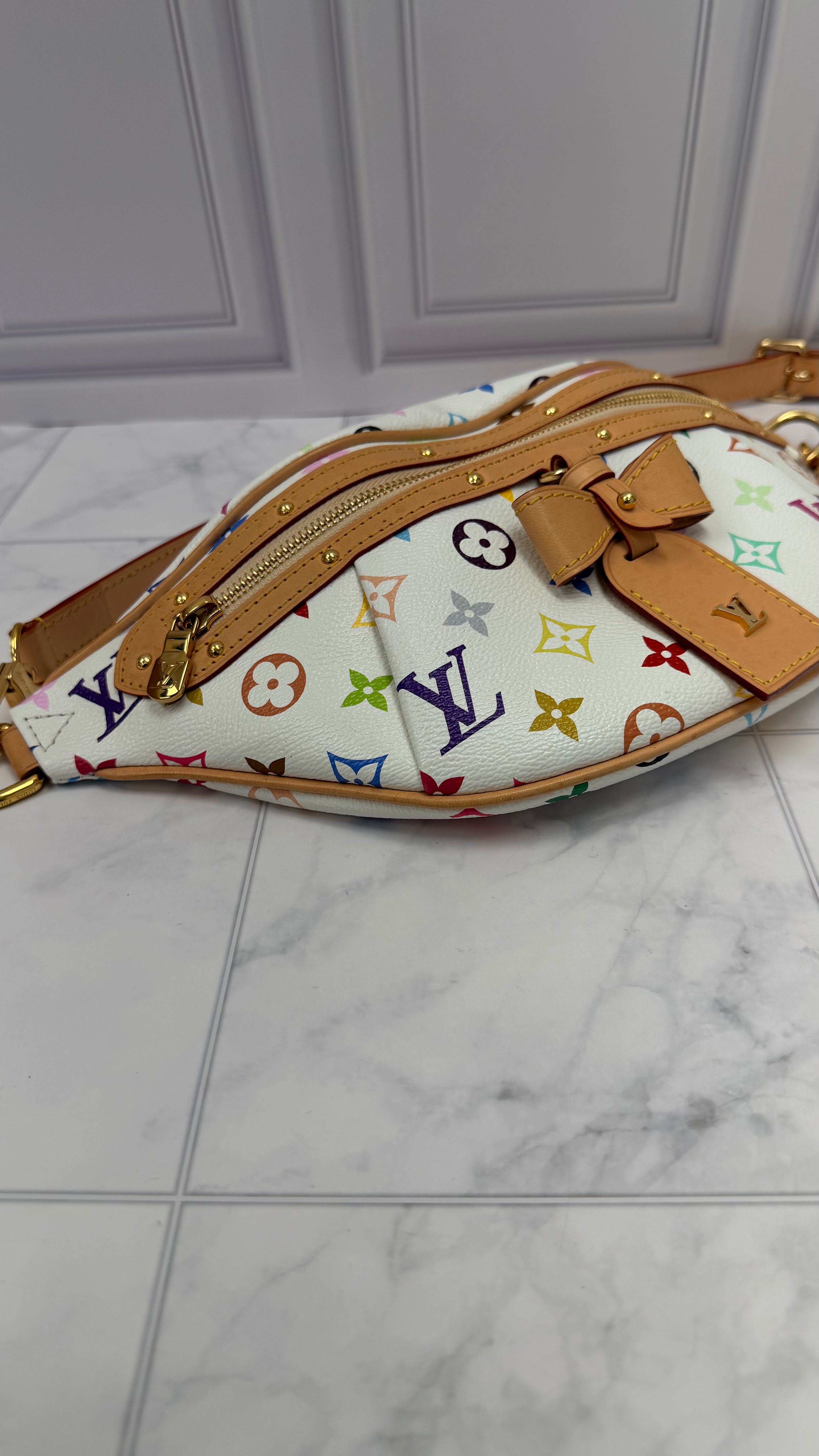 LIKE NEW- Louis Vuitton White Multicolor Monogram High Rise Bumbag