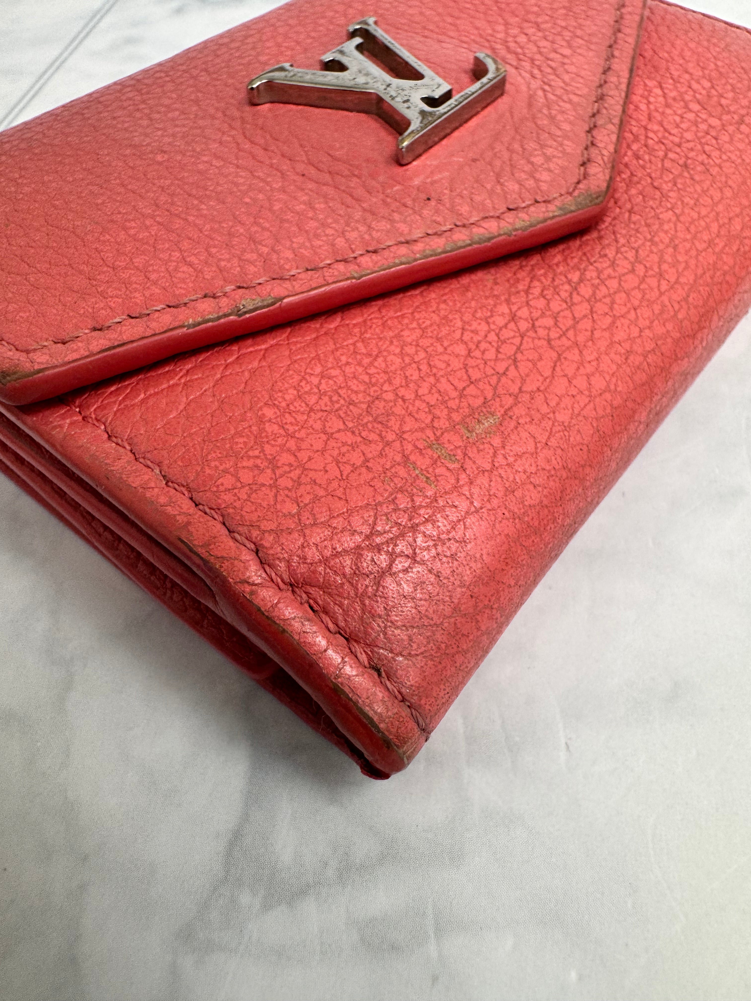 Louis Vuitton Pink Grained Leather Lockmini Compact Wallet