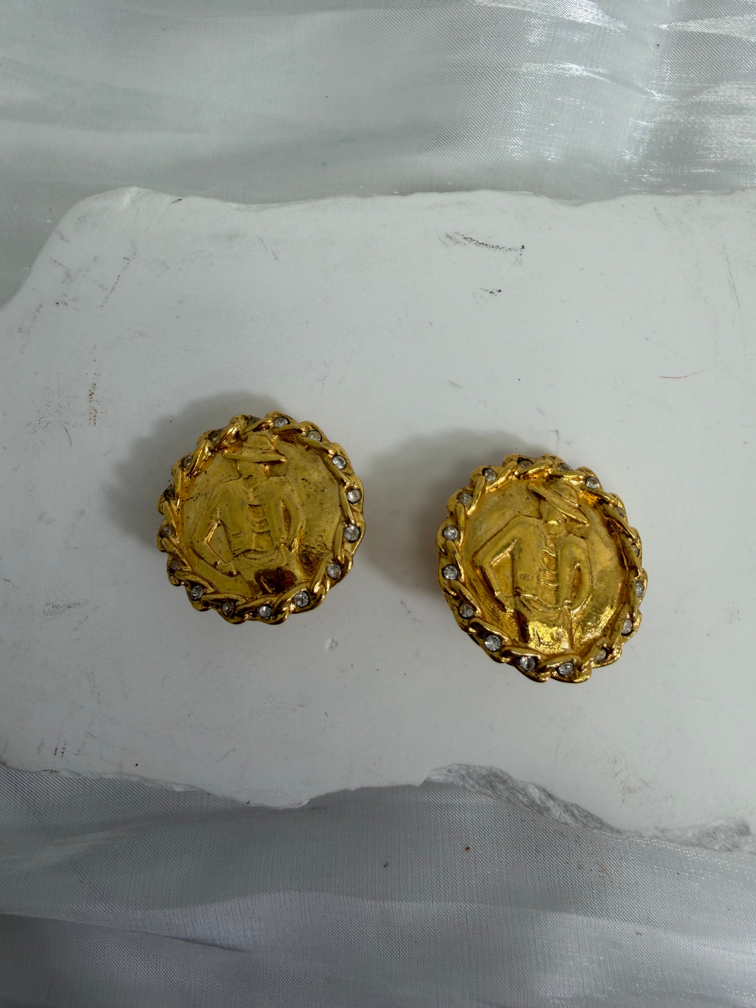 Chanel Gold Tone Mademoiselle Clip On Earrings