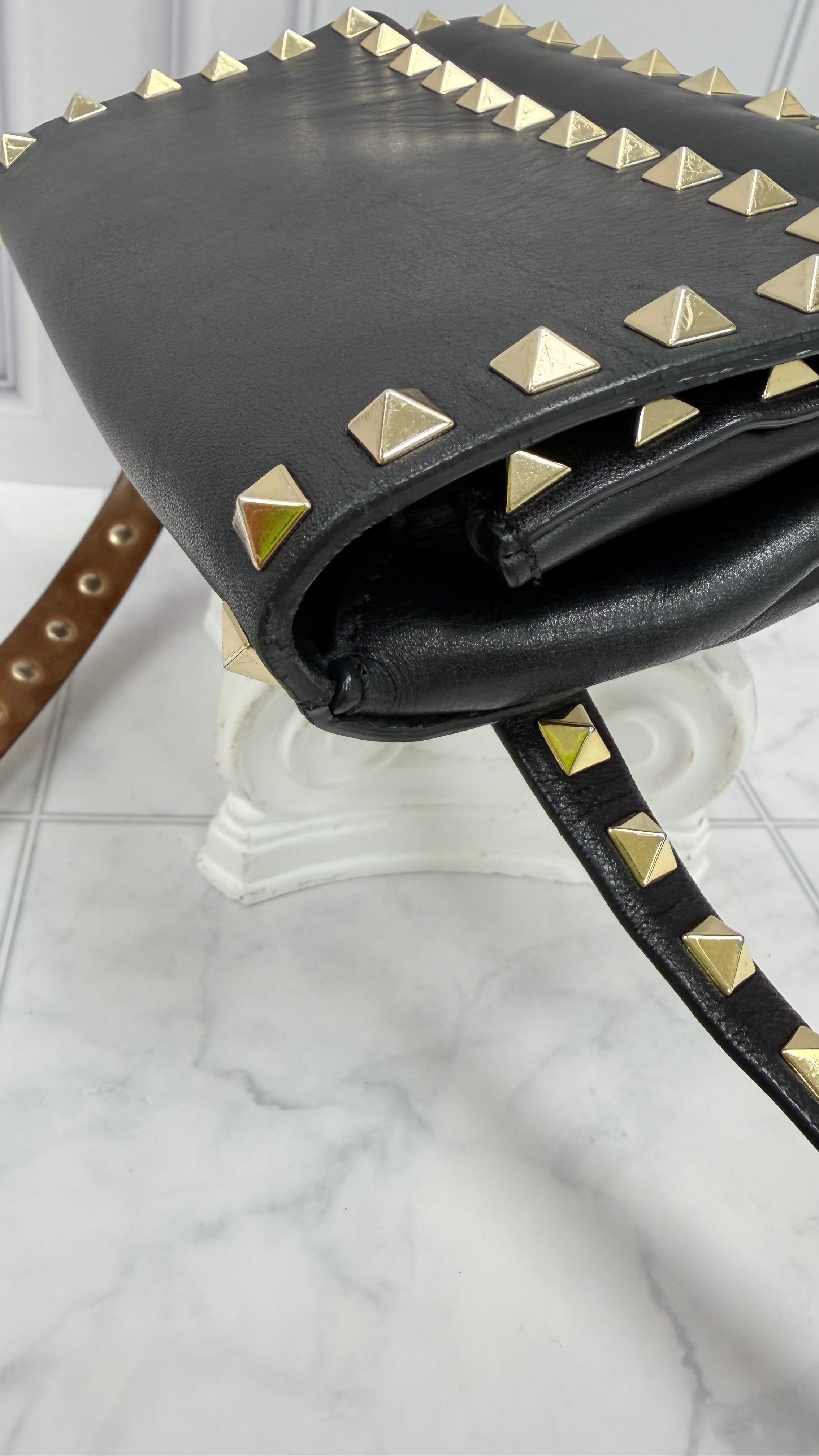 Valentino Black Leather Rockstud Belt Bag